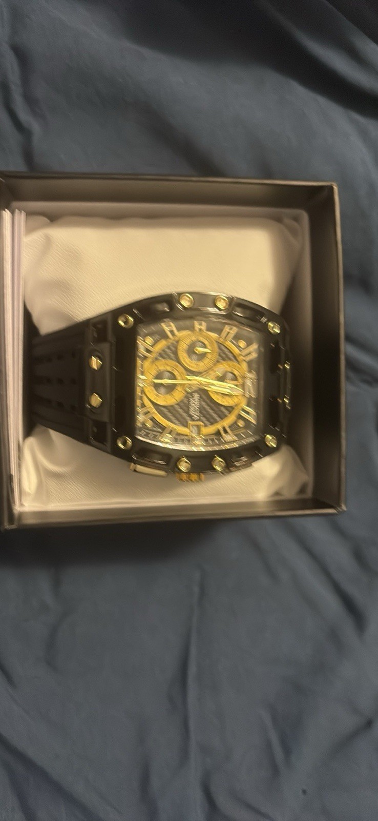 Invicta Men’s Automatic Analog Tonneau Skeleton Dial Black/Gold w/ Box