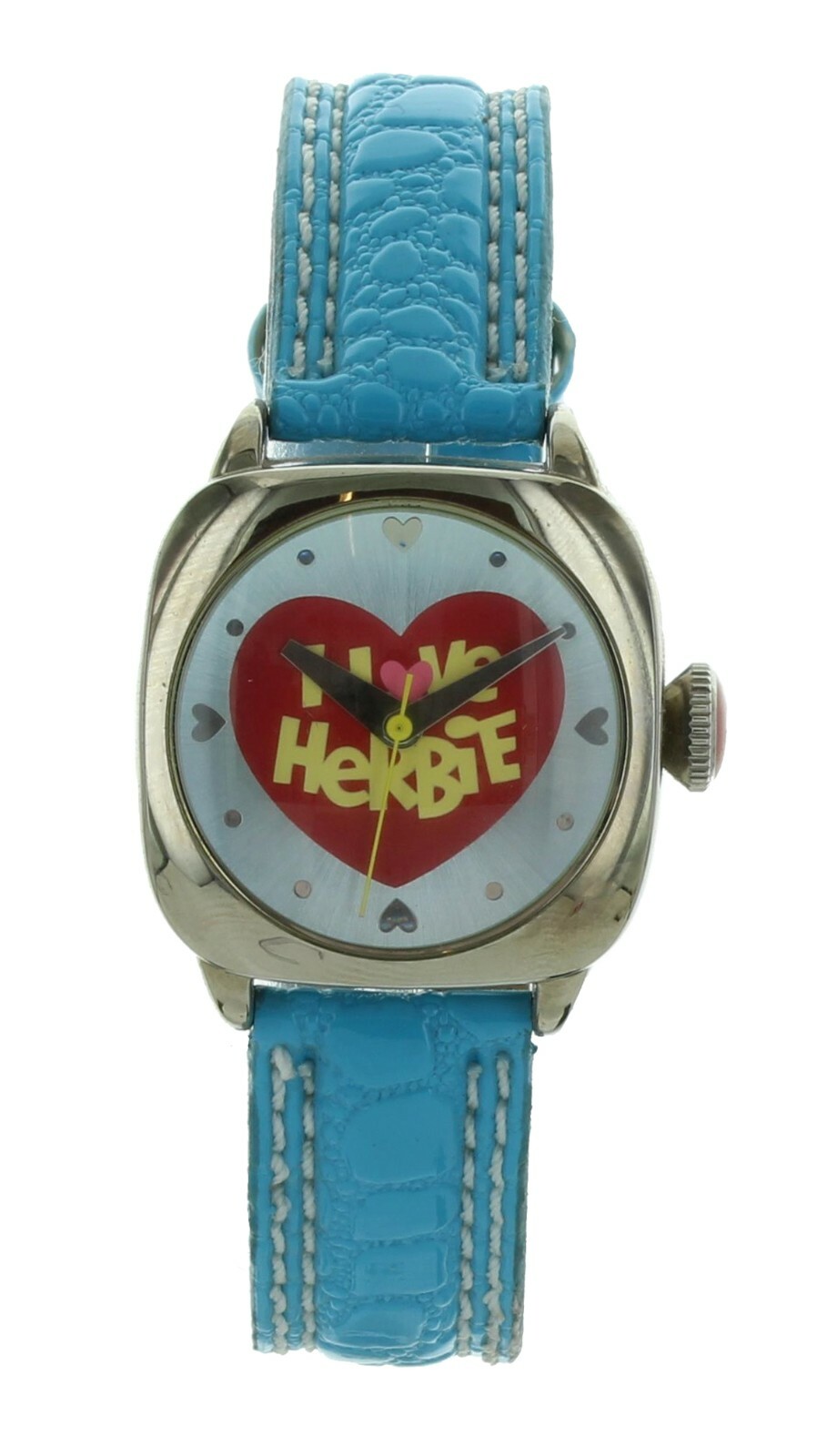 Girls cute DISNEY Herbie watch Blue leather band, silver tone case MU2320