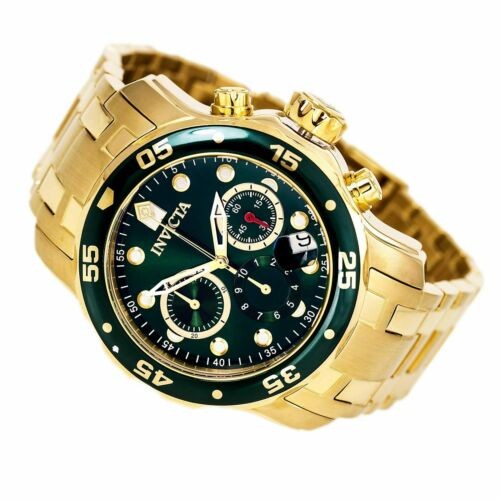 Invicta Men’s Watch Pro Diver Chronograph Green Dial Yellow Gold Bracelet 0075