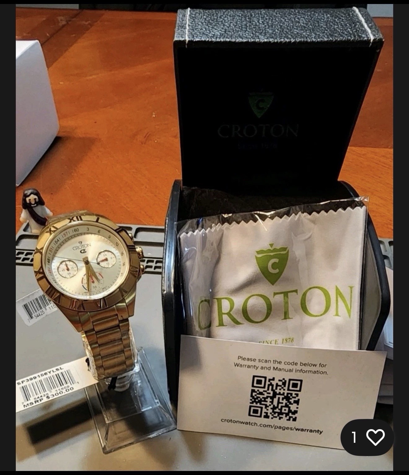 Croton Quartz Chronograph White Dial Roman Numerals Gold Tone Bracelet w/ Box