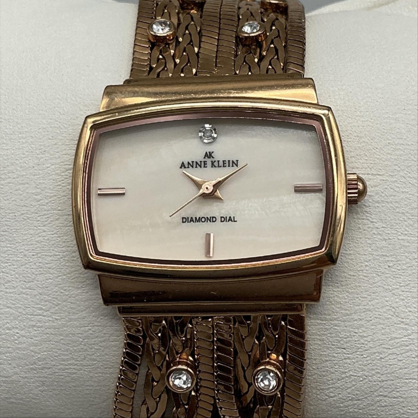 Anne Klein Womens Watch 30mm MOP Diamond Gold Tone Bracelet New Battery 7.25″