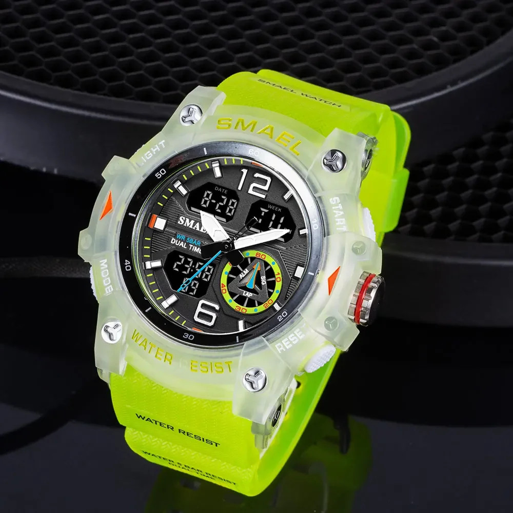 8007 Men’s Outdoor Transparent Dual Display Waterproof Luminous Watch