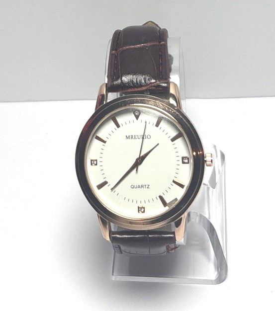 Mens Mreurio Round Rose Gold Tone Brown Leather Band Analog Watch EET8599G-RG H9