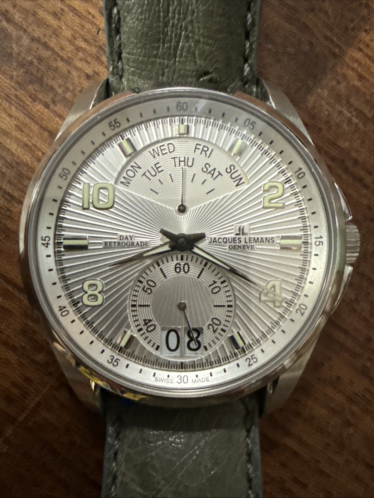 Jacques Lemans Tempora Retrograde G-171 Silver Dial Ostrich New Battery