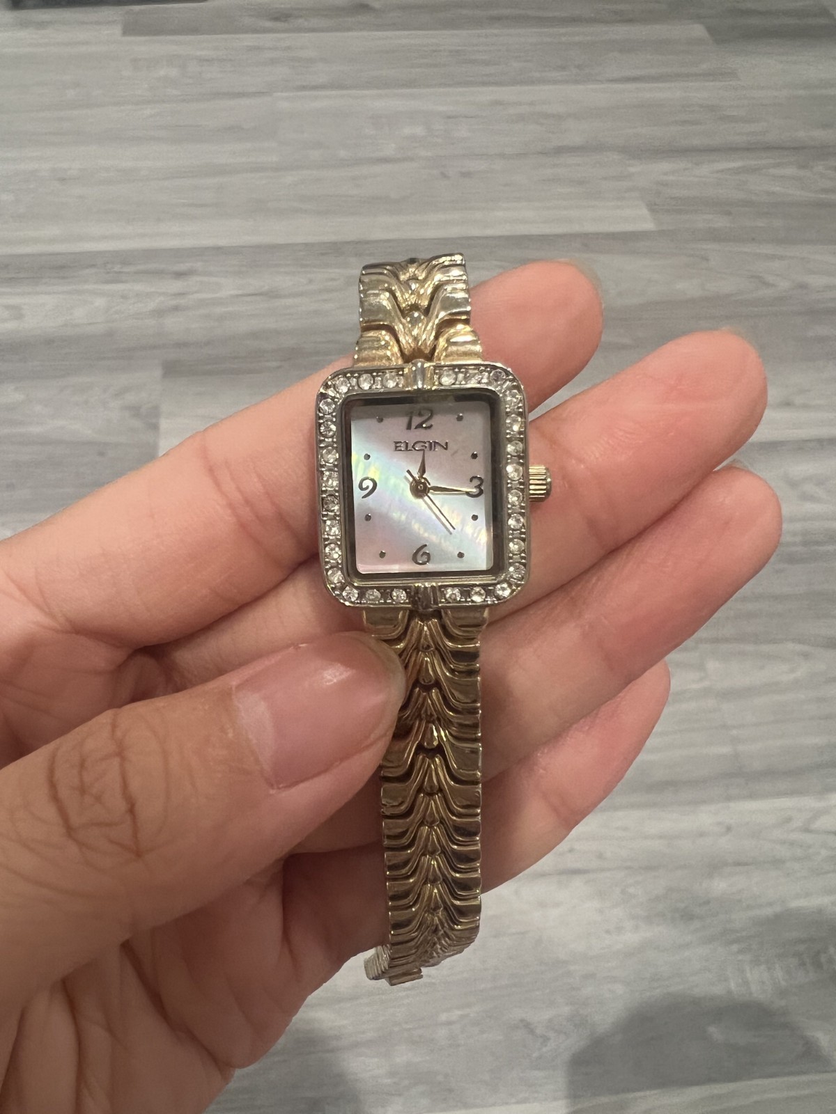 Elgin Women’s Small Rectangle Face Gold Stone Bezel Wristwatch, Gold & (EG9050)
