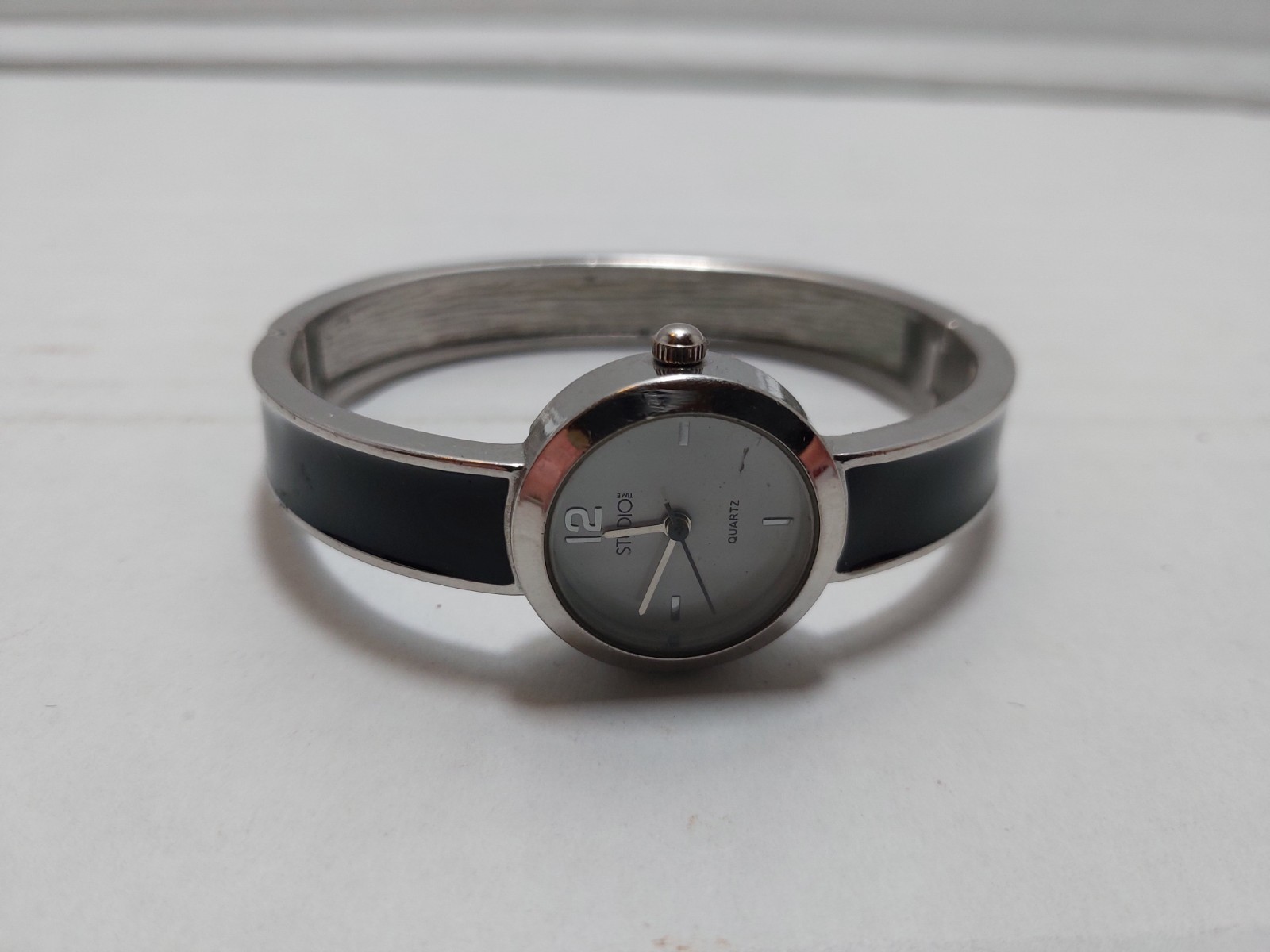 Womans Studio Time Black & Silver Tone Bangle Watch