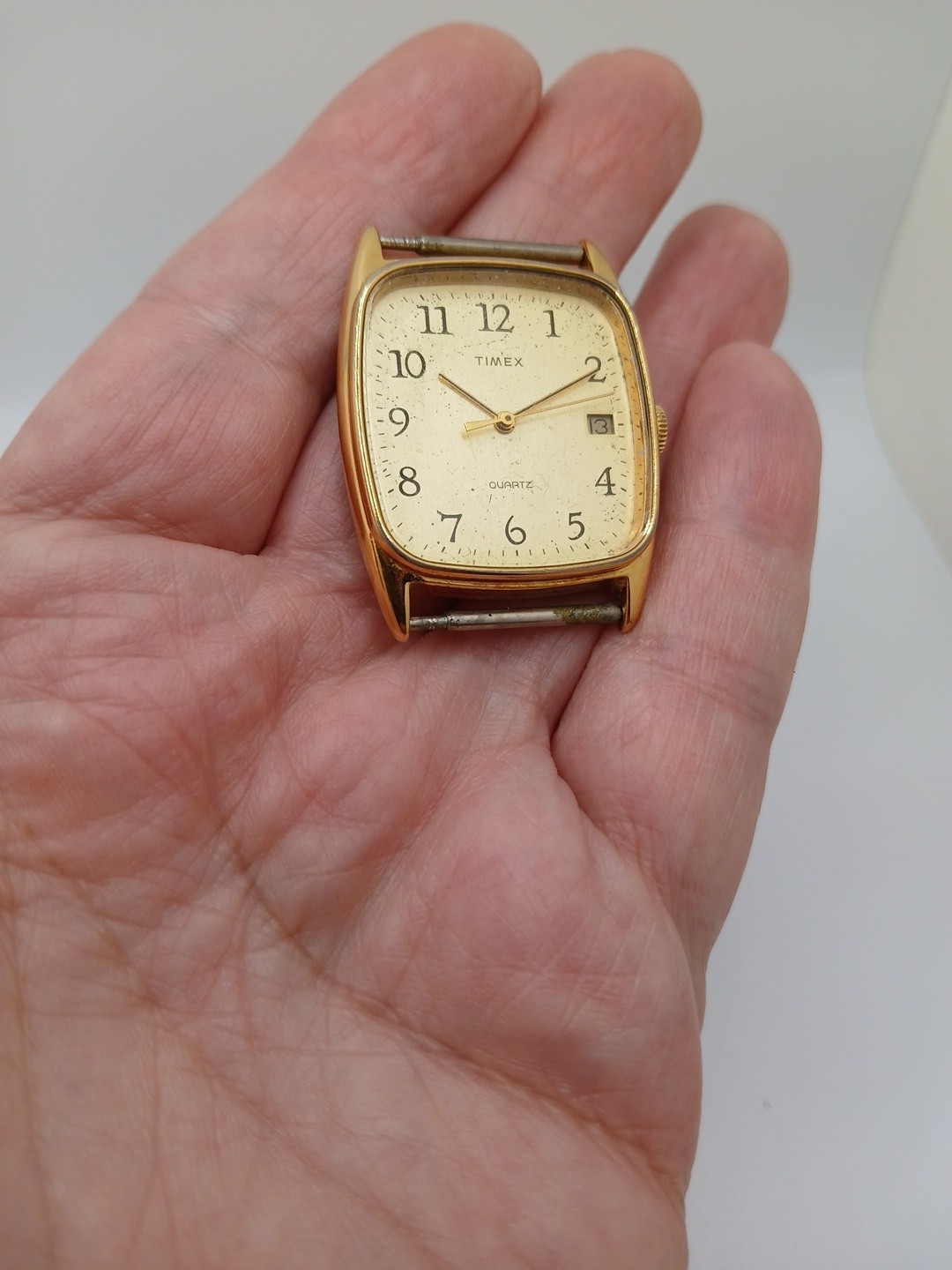Vtg Timex Watch Men 29mm Gold Tone Rectangle 1990 Date Nice Cosmetic Condition