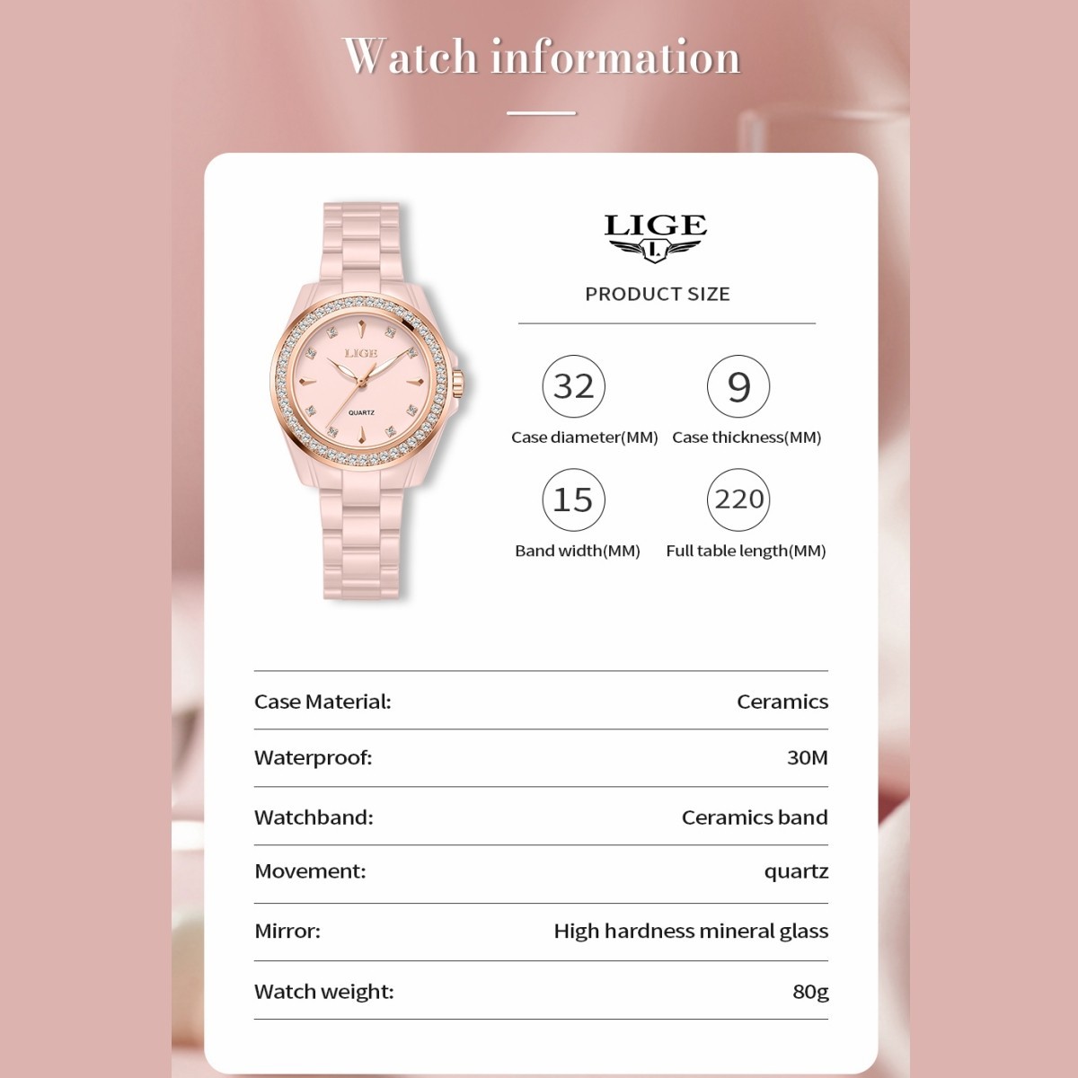 Luxury Ladies Elegant Wristwatch Ceramic Waterproof Quartz Classic Women Watch