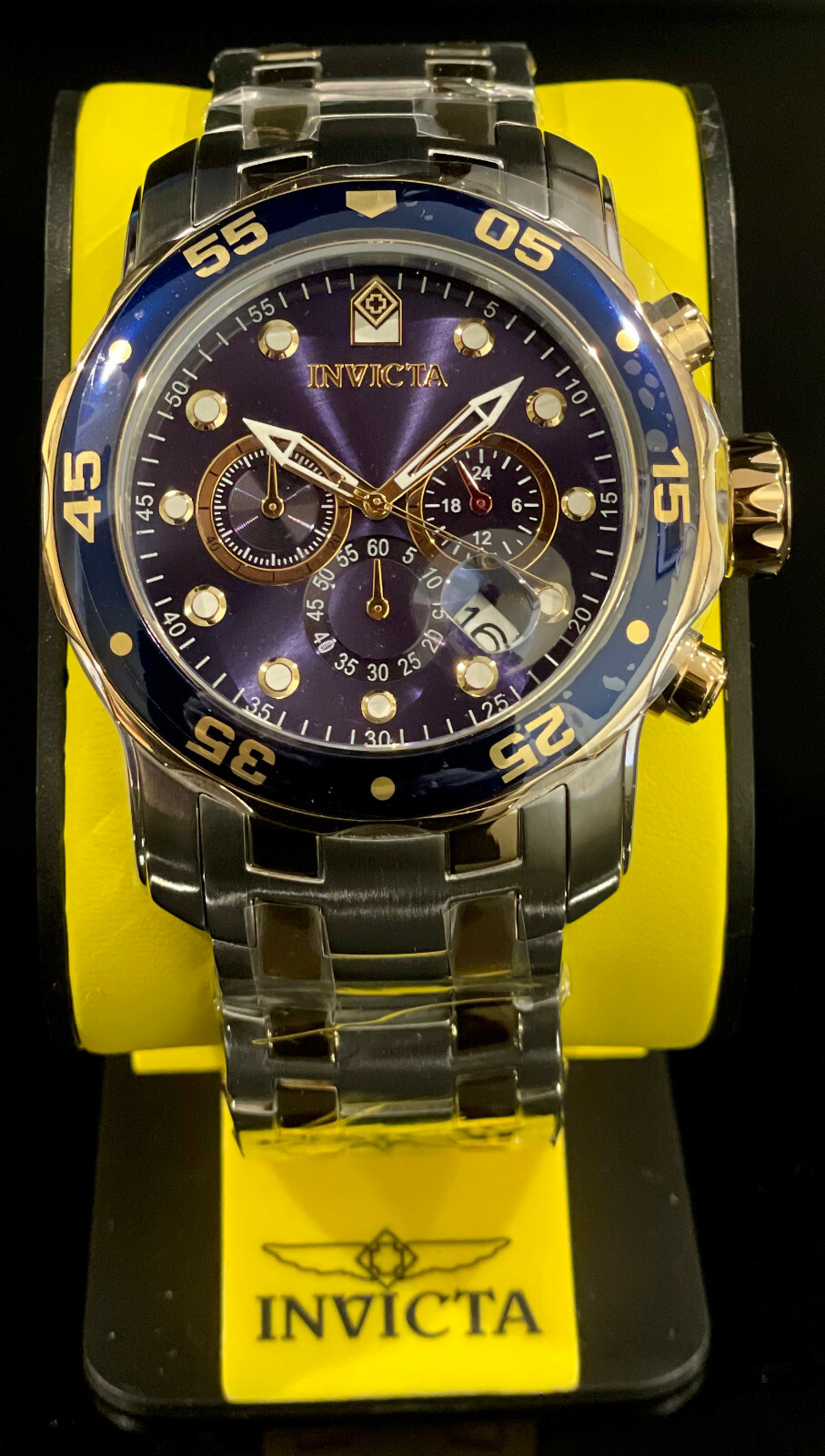 Invicta Men PRO DIVER SCUBA Chronograph Blue Dial 18K Gold Silver SS Watch 0077
