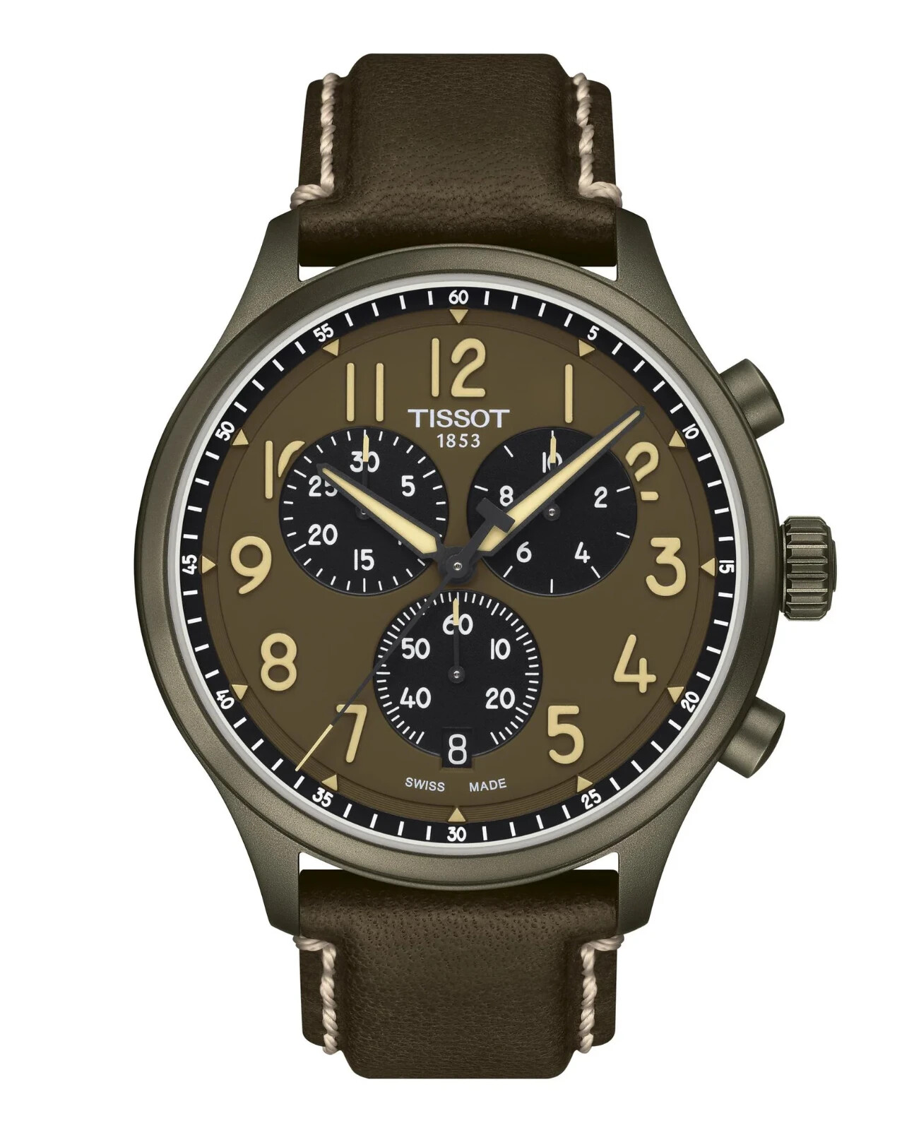 Tissot Chrono XL Classic Mens 45mm Watch Khaki Leather Strap T1166173609200