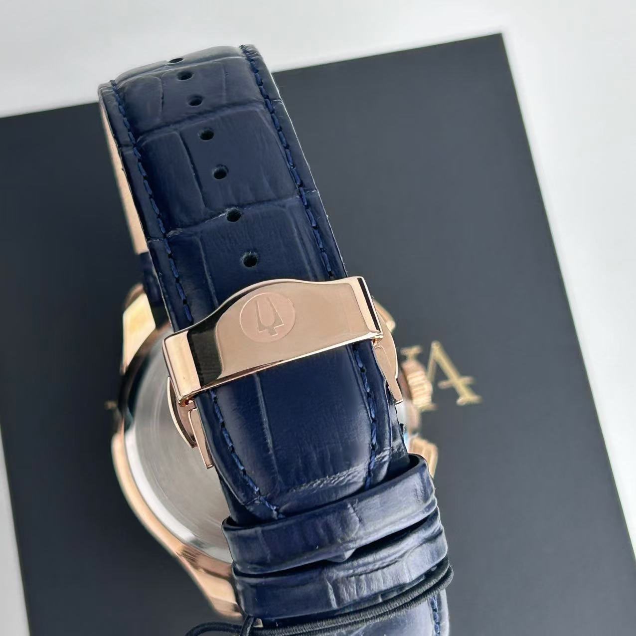 Bulova Wilton Classic 97B170 Blue Dial Leather Strap Mens Quartz Watch 4 G2U