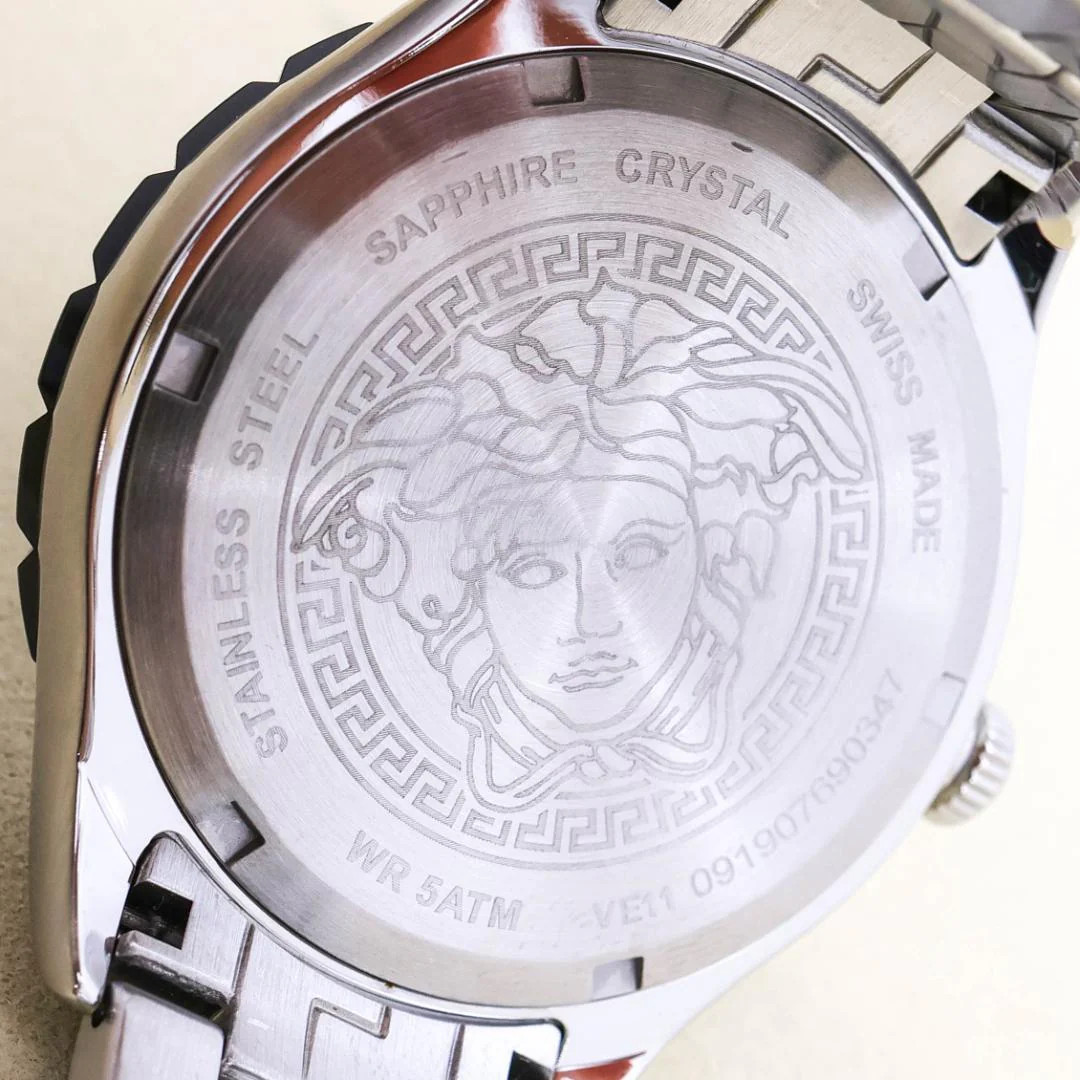 VERSACE Ve11 GMT Date Quartz Stainless Steel 42mm Silver Black Watch