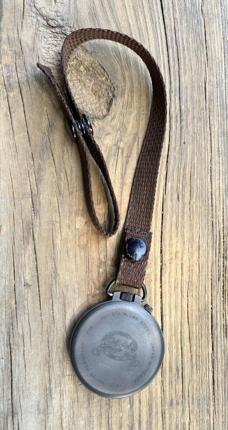 VTG Cabela’s Pocket Watch Brown Leather Case Japan Movement Outdoor Gear Field