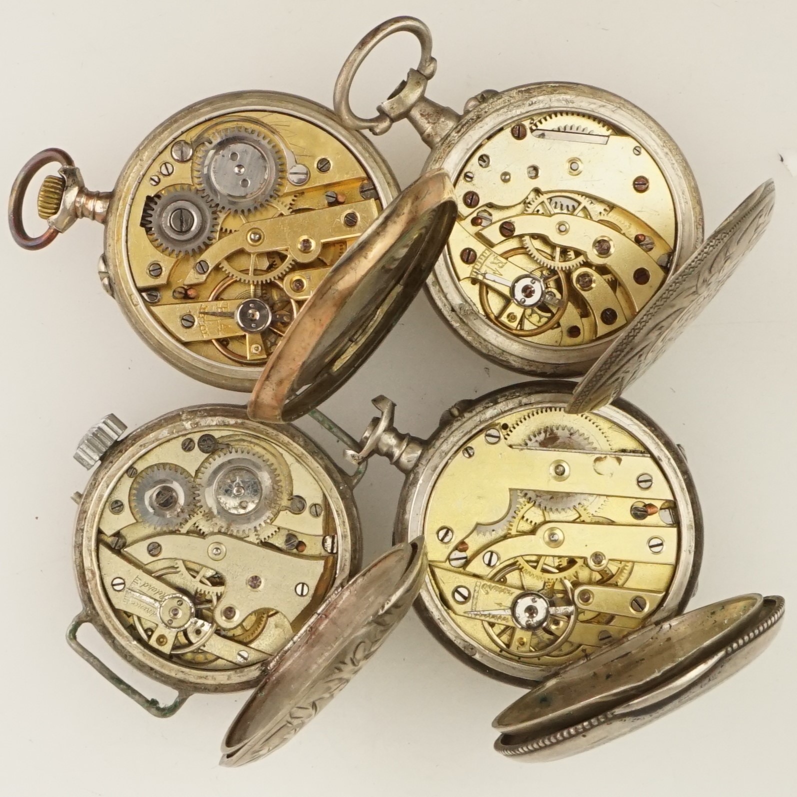 4x Silver Pocket Watch no fusee duplex gold pl wrist repeater chronograph scrap