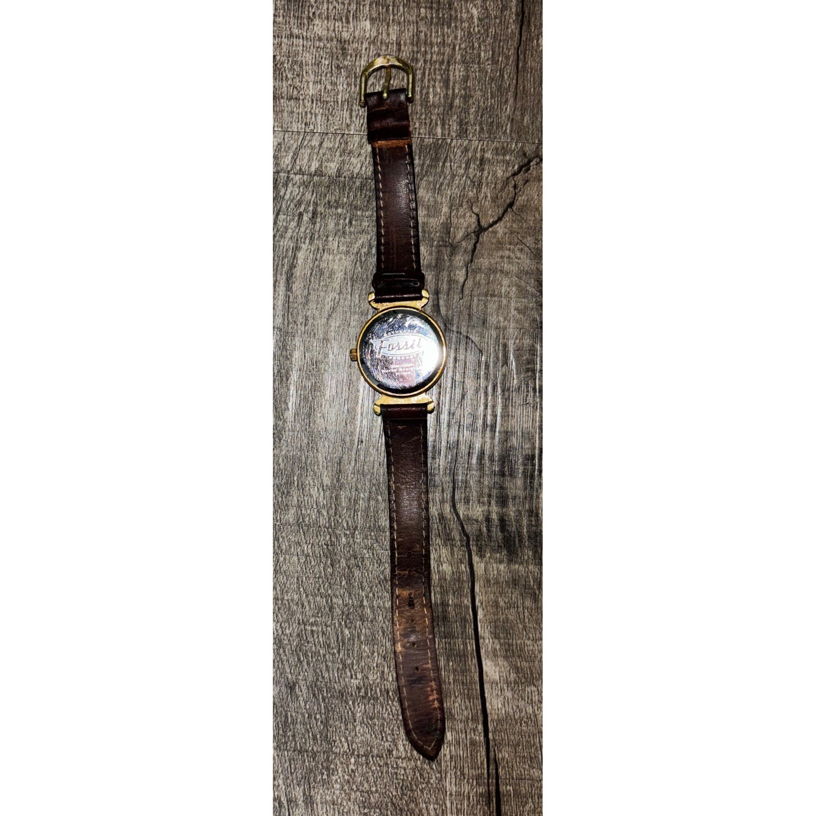 Fossil PC-9618 Women Watch Brown Leather Band Gold Tone Tortoise Dial Vintage
