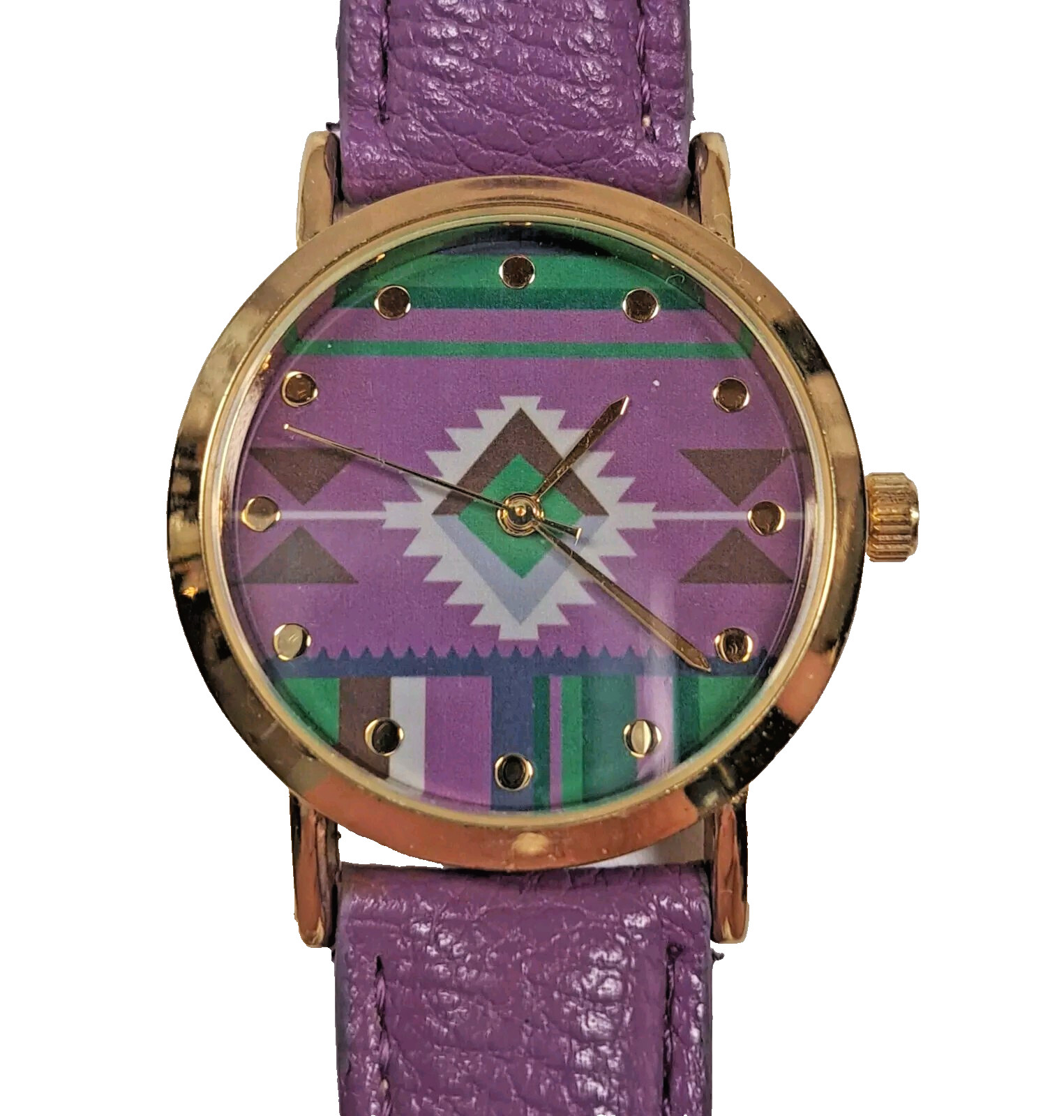 Unbranded Women’s 9″ Goldtone Watch Purple Band Geometric Dial New Battery