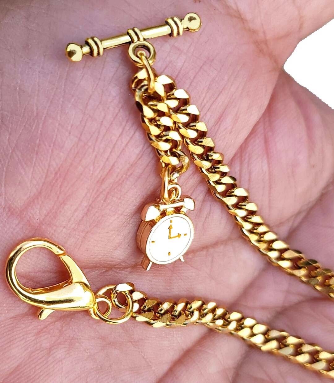 Gold Plated 12″ Inches Long Pocket Watch Chain With Ornate Fob