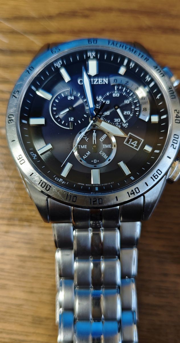 CITIZEN E610 Radio Clock Eco Drive Chrono Alarm Stainless (In Operation)