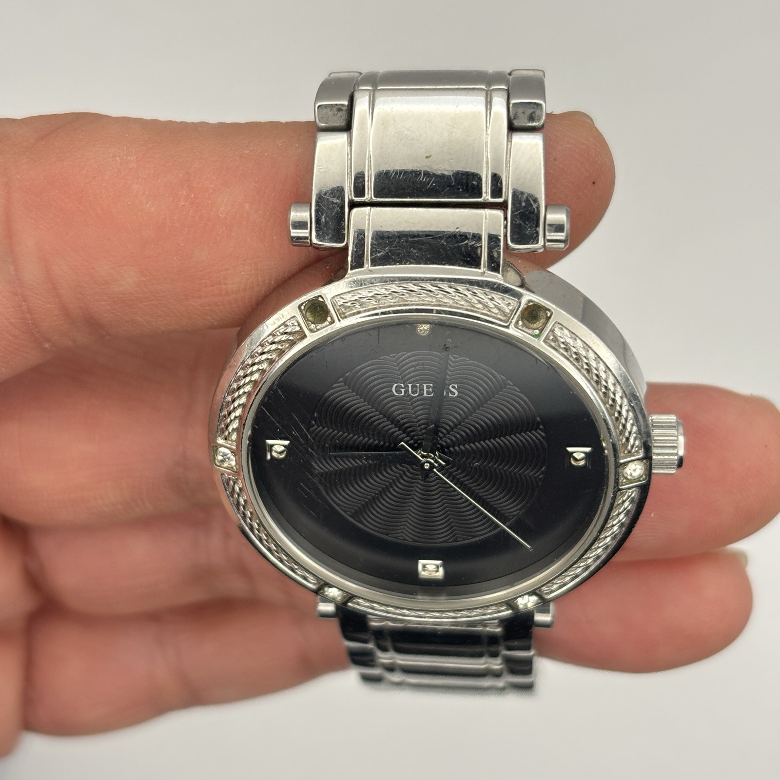 Ladies U0695L1 Stainless Black-Dial Diamonds Guess Watch #8.7
