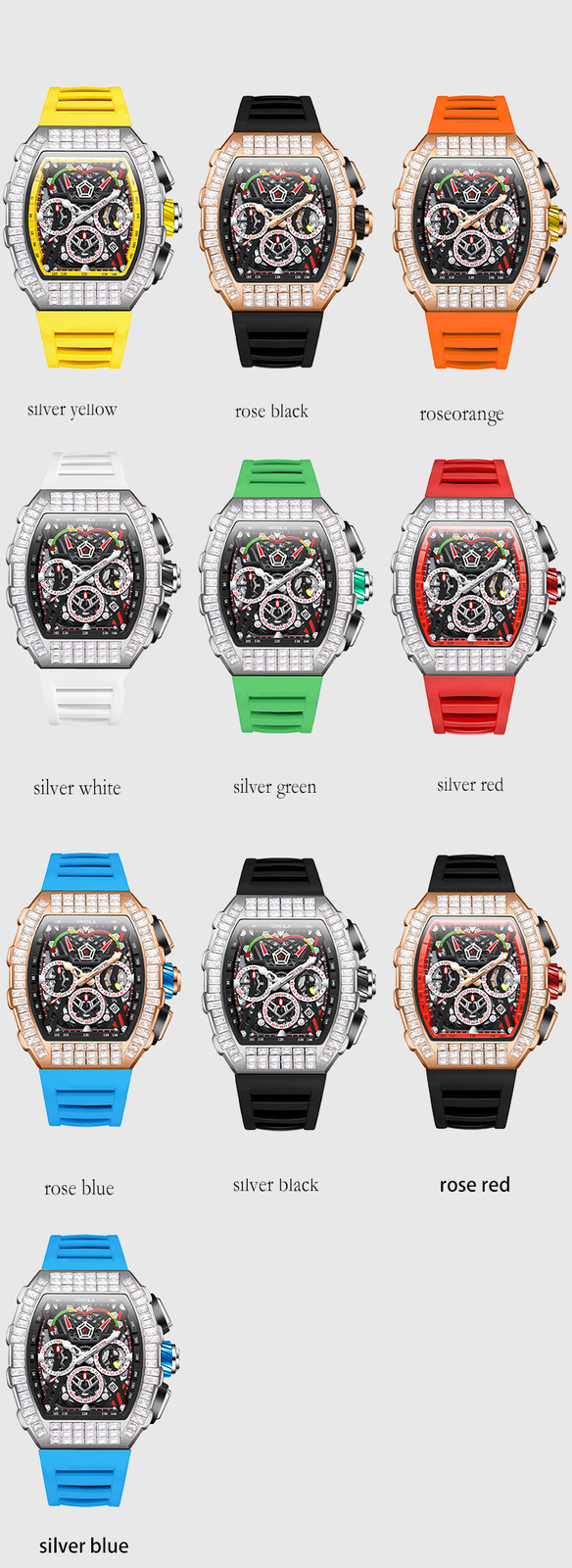 ONOLA Tonneau Hollow Pavé CZ Multifunction Week/Month Automatic Mechanical Watch