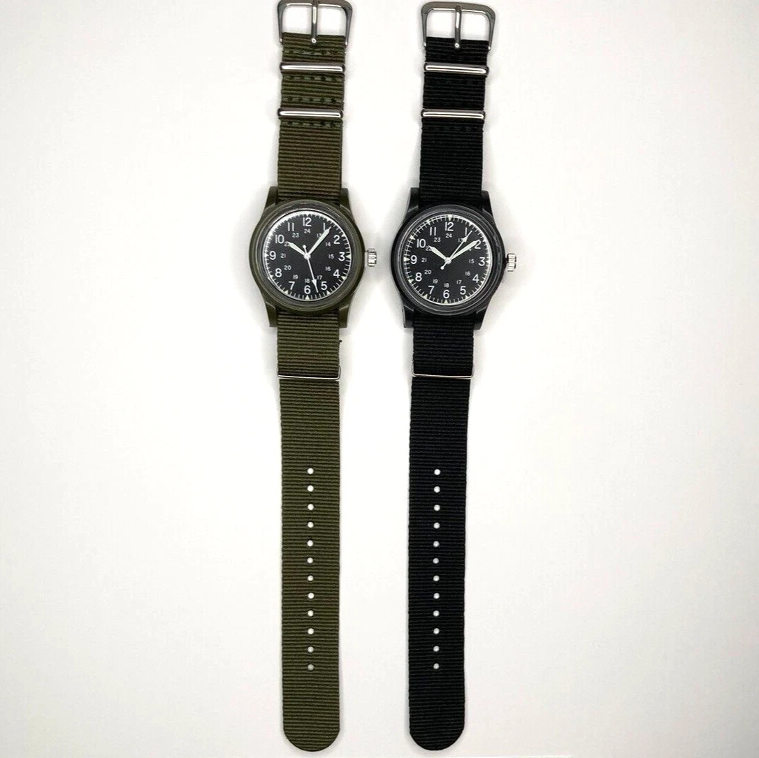 Daiso Military Watch Miri Set of 2 Olive & Black Movement New One-Piece Strap