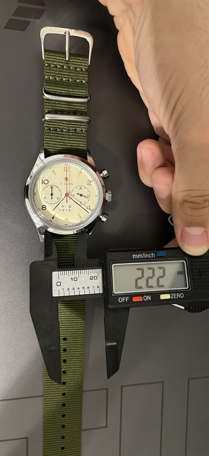 Homage Seagull 1963 Chronograph Quartz 42mm Rice White Dial Green NATO Strap