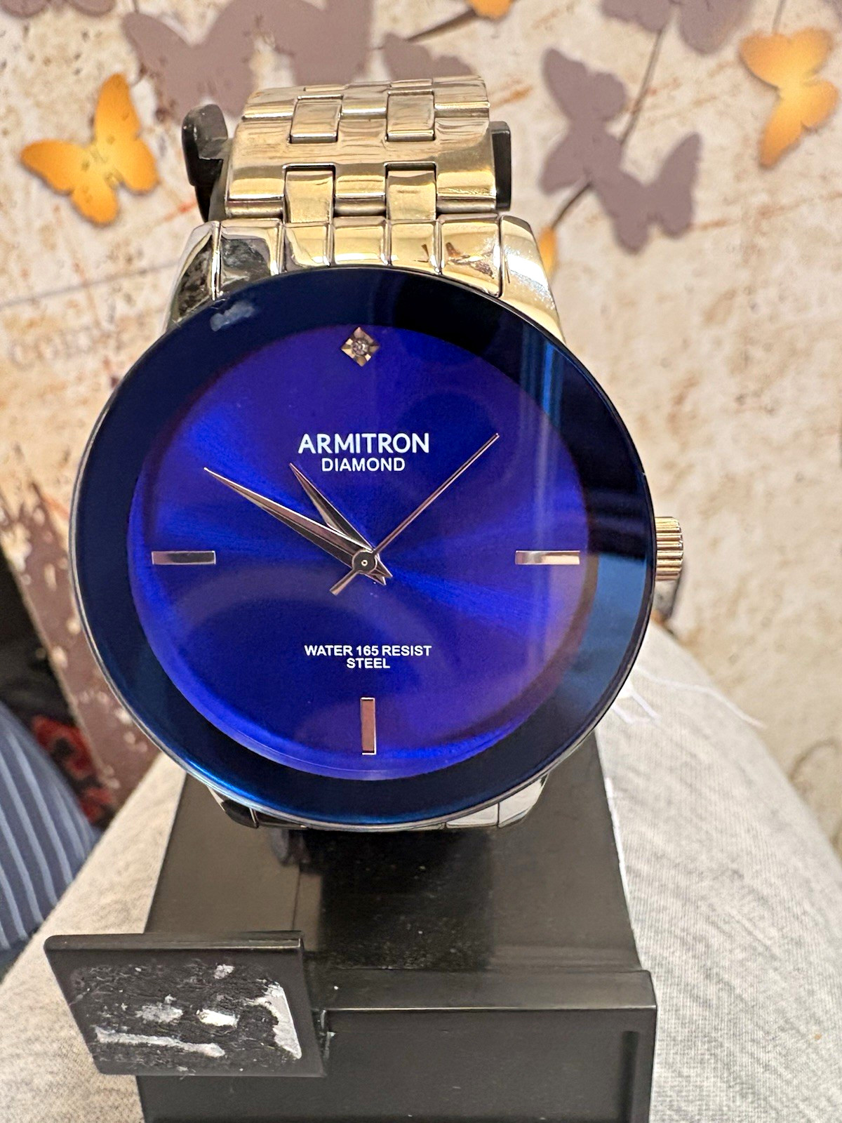 Armitron Diamond Men’s Quartz 165m 44mm Blue Dial Silver Steel Bracelet