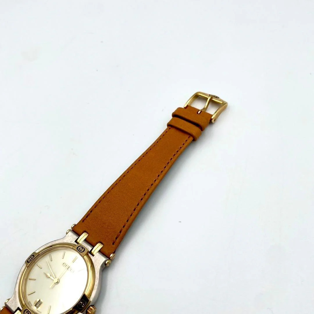 GUCCI 9000M Date Mens Quartz Gold Plated Watch