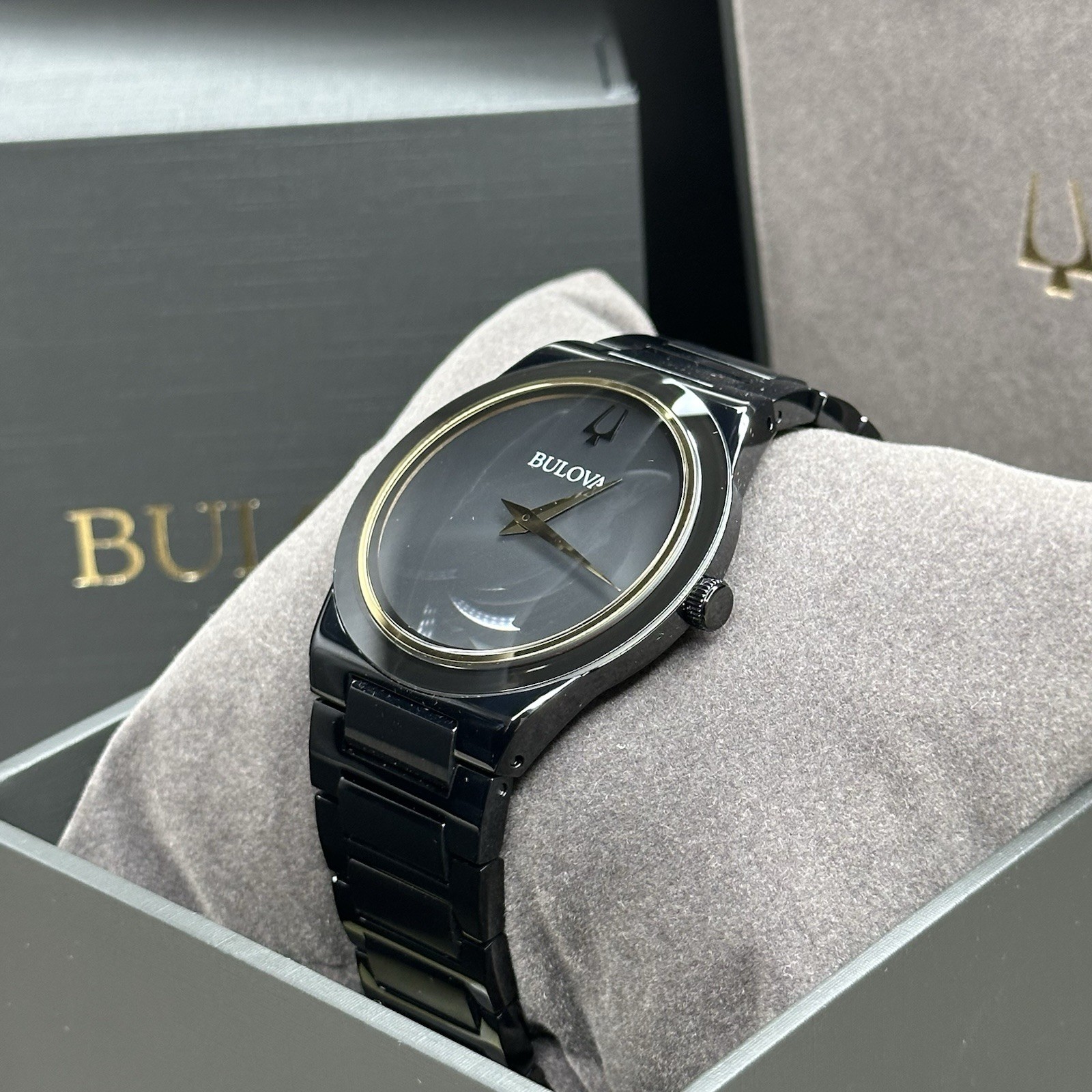 NEW✅$650✅ Bulova Millennia Slim Elegant Black Stainless Steel Men’s Watch 98A313