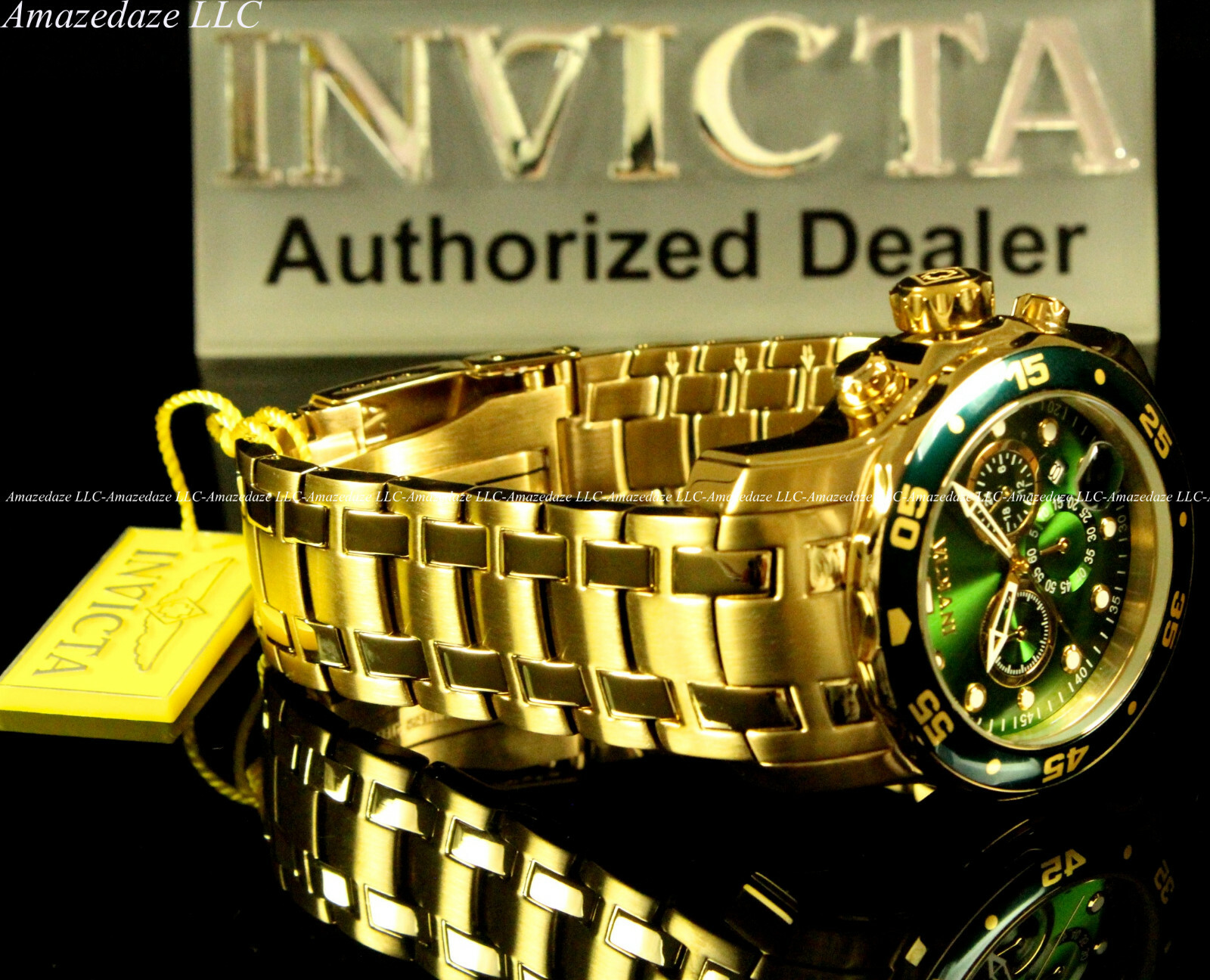 NEW Invicta’s Men Pro Diver Scuba Chronograph Stainless Steel Green Dial Watch