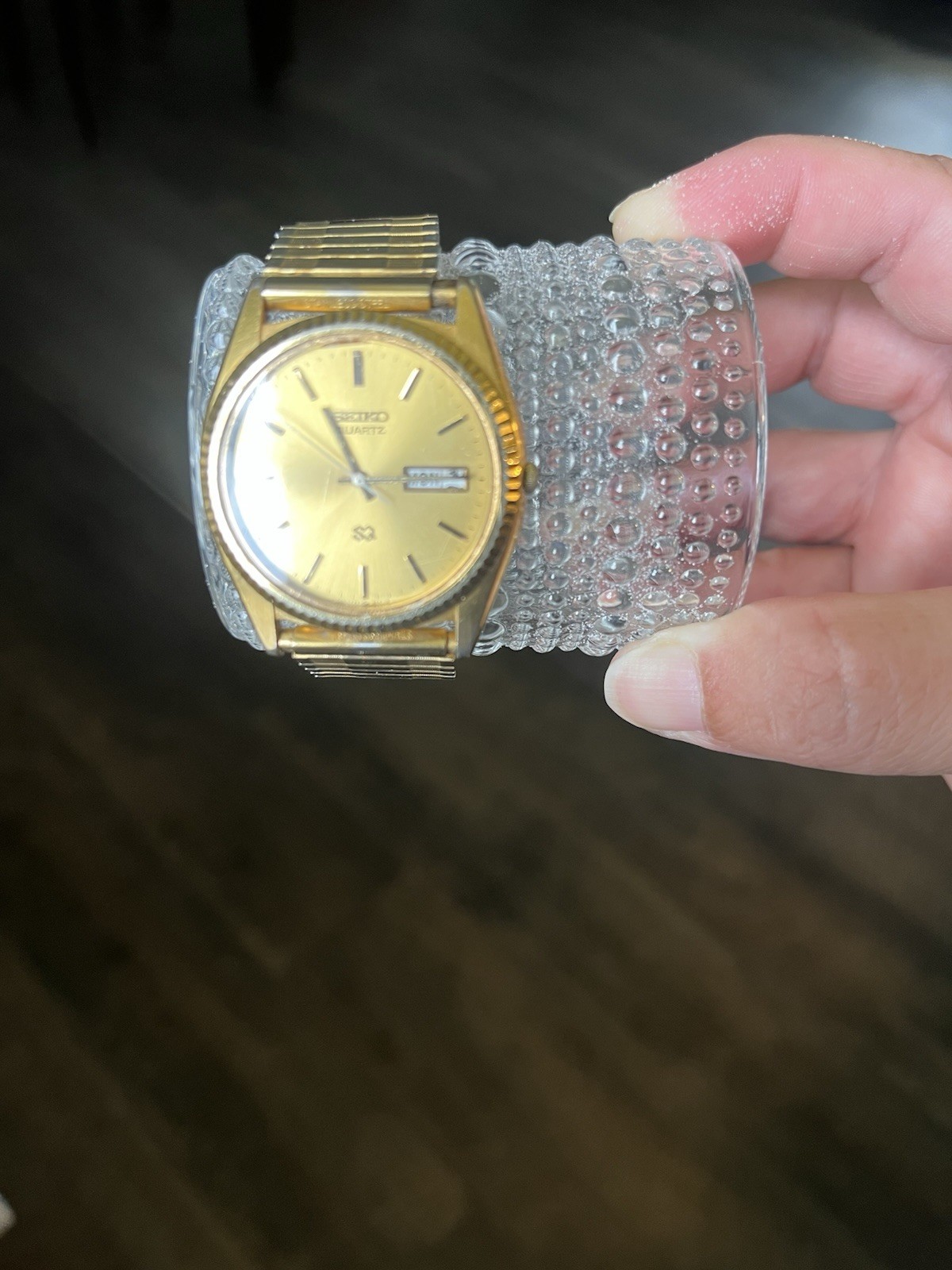 Vintage Seiko Watch Men 35mm Gold Tone Day Date 7N43-8A39