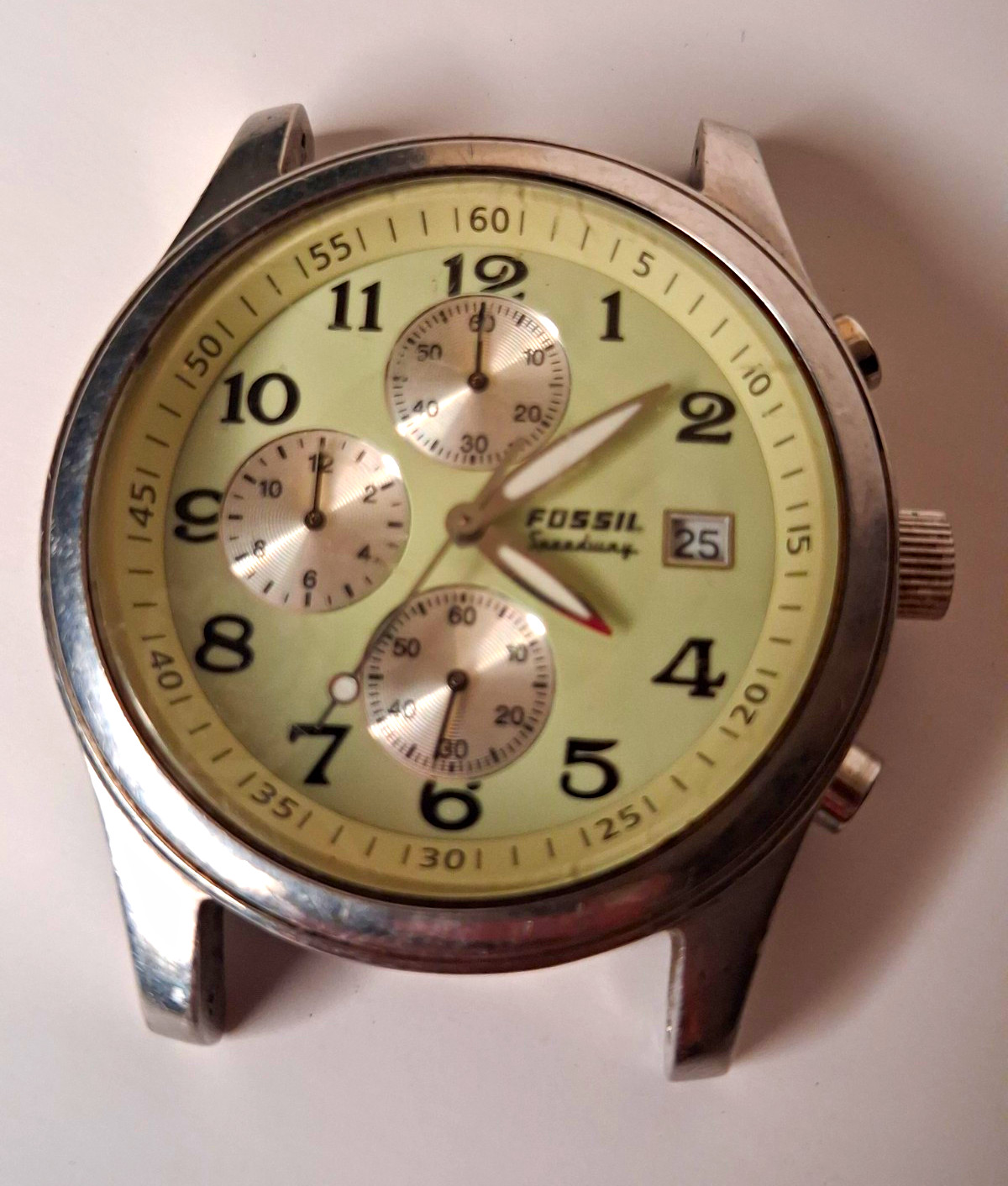 Fossil Arkitekt Quartz Chronograph Date 50m Stainless Steel Cream Dial Untested