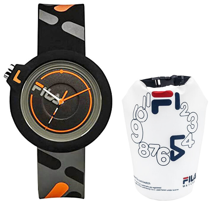 Fila Puffy Rubber Silicone Black Orange Watch + Sport Bag Gift