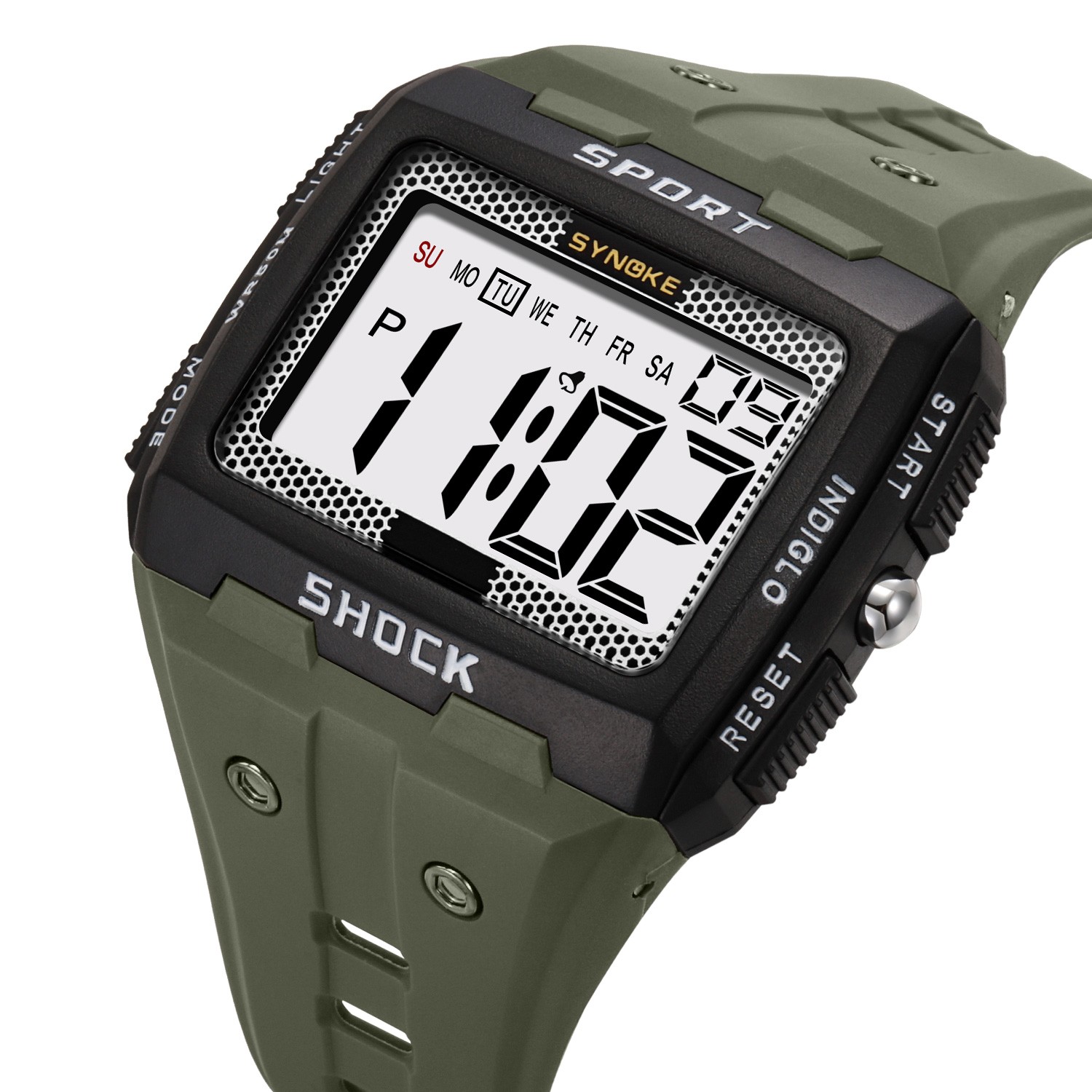 Men’s Digital Sport Watch LED Backlight Stopwatch Daily Alarm Green Watch Gift