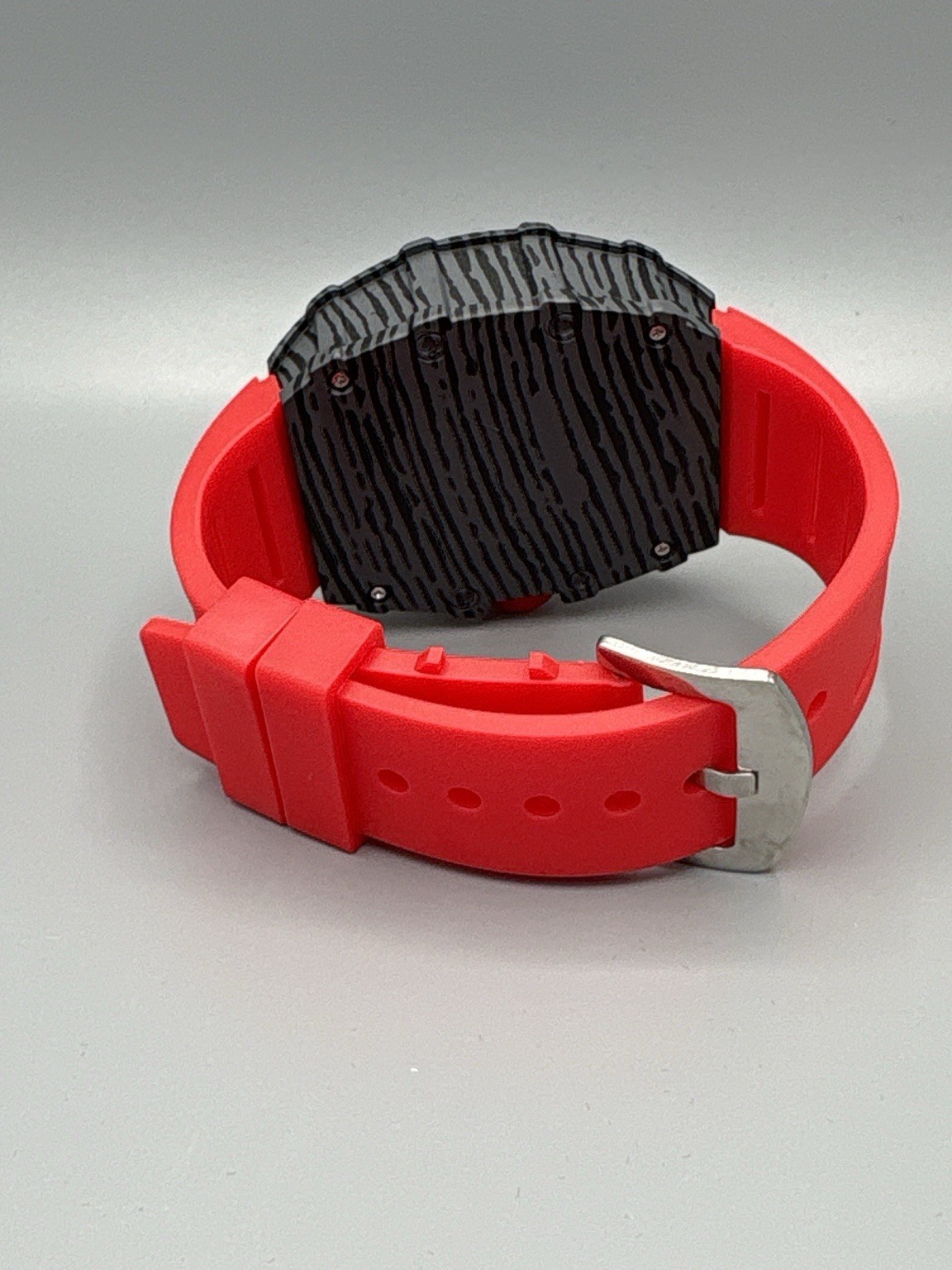 ORUSS 1853 Skeleton Style Red Black Watch Tonneau Silicone Strap New No Tag/box