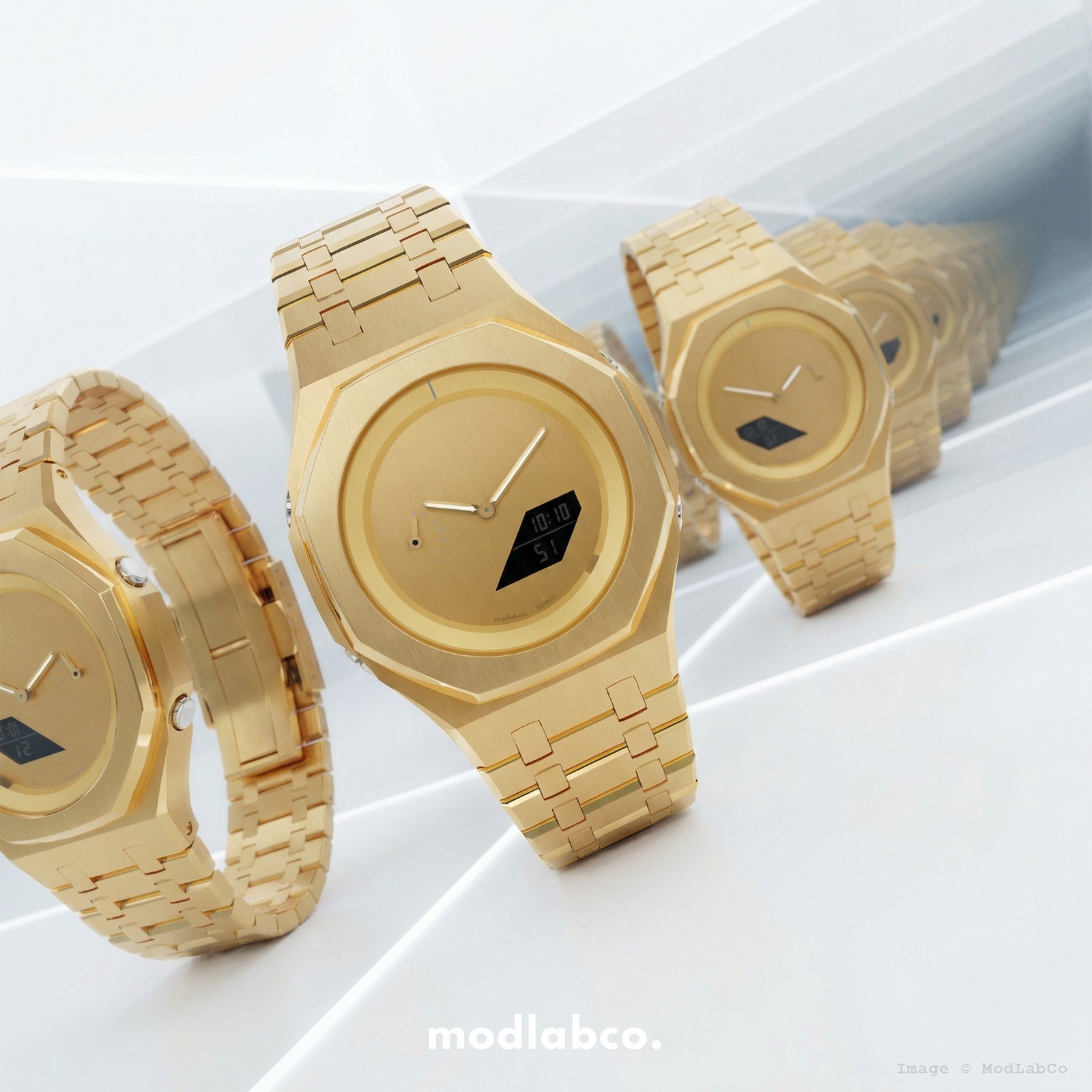 MLC-203 modlab company SIGNATURE 42 Octagonal Yellow Gold Dial Gold Metal Watch