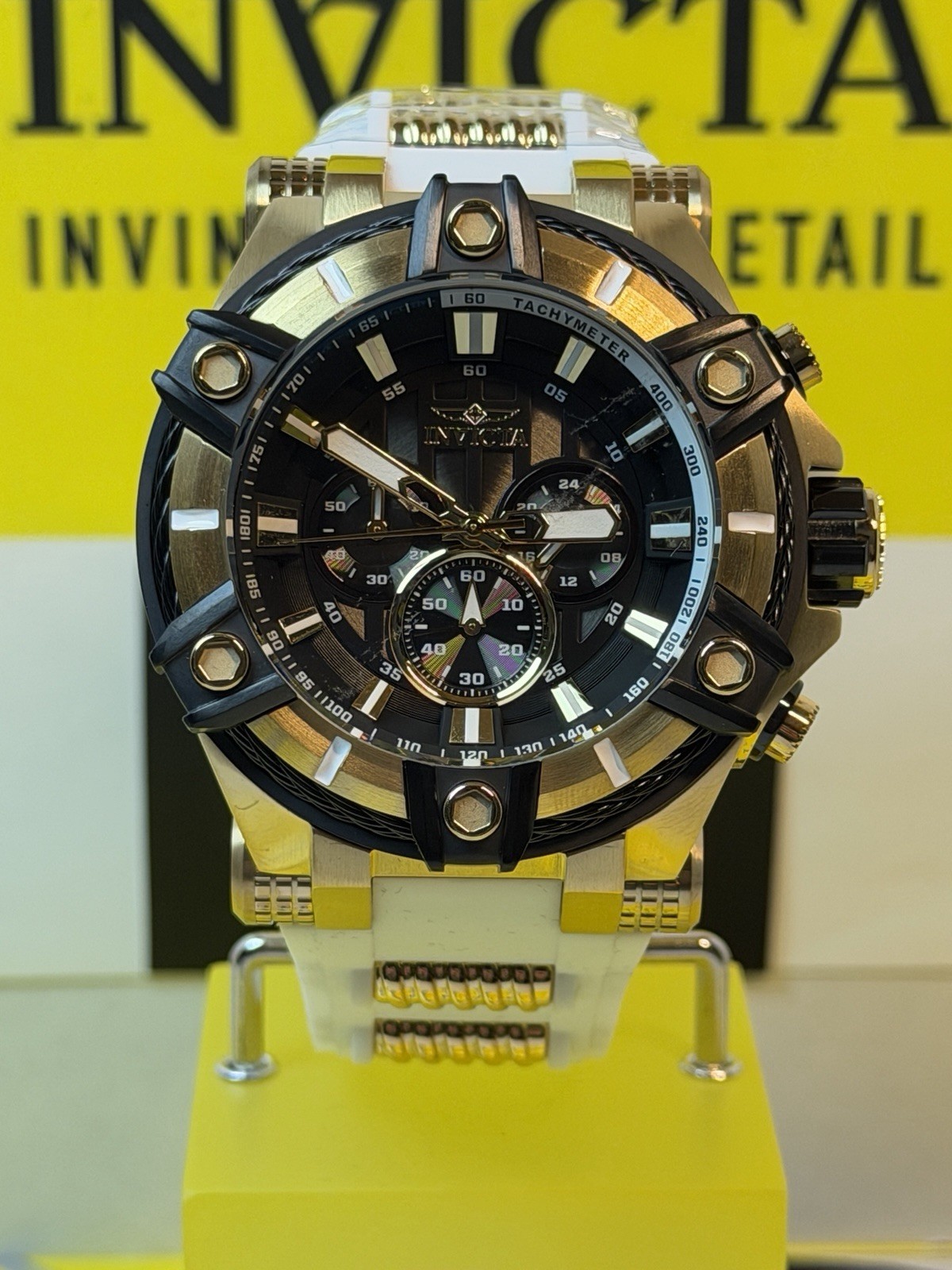 Invicta Bolt Surge Men’s 52mm, White Silicone Gold Chronograph Watch! SHARP!!