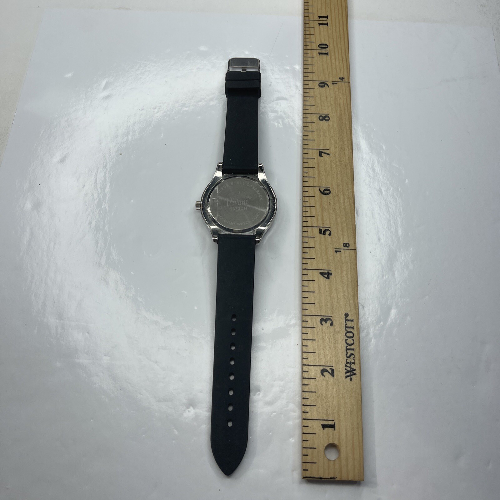 E Vivani S372CH Accutime Cheetah Silver Black Silicone Watch Stainless Untested