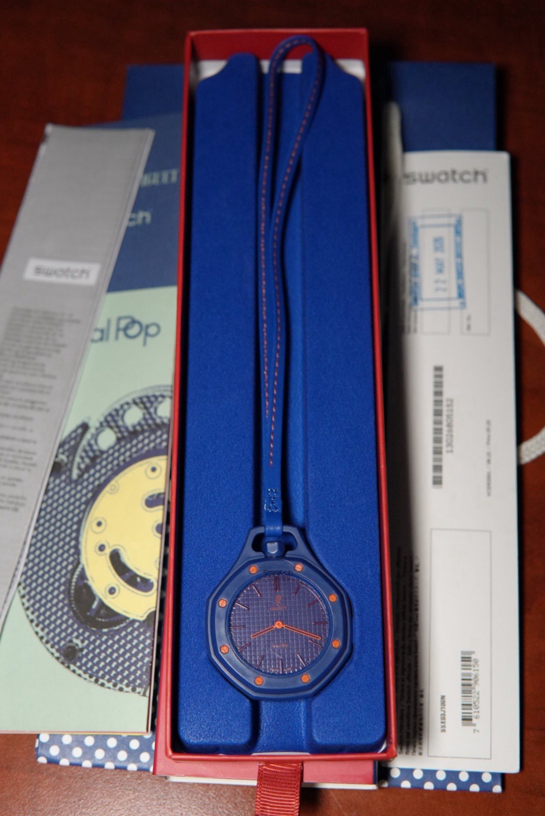 Swatch Pop Octagon Blue Quartz Analog Watch w/ Box Booklet Papers