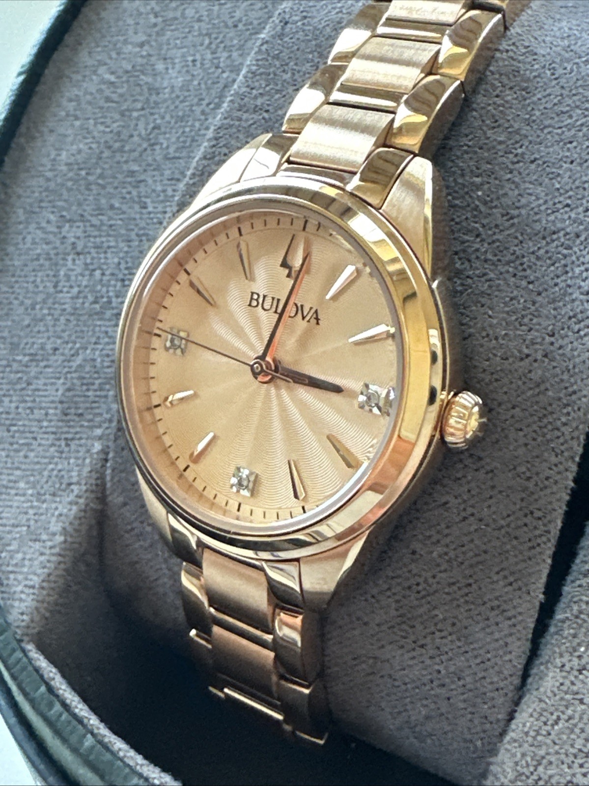 Bulova Sutton Women’s Quartz Diamond Accent Rose Gold Watch 28mm 97P151