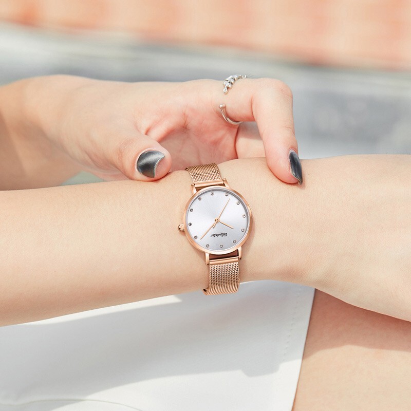 Gladster Dial 28 mm Rose Gold Mesh Strap Analog Quartz Women Wrist Watch Gift