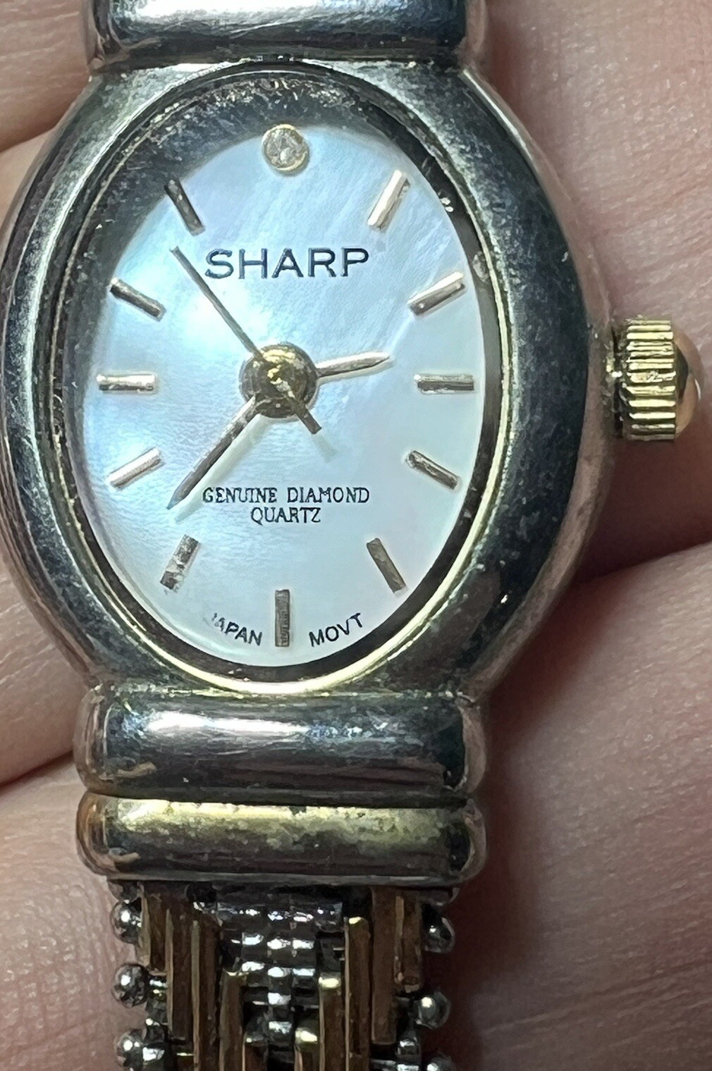 1930’s Sharp Ultra Light Watch Fiery MOP Dial Genuine Diamond woman two tone