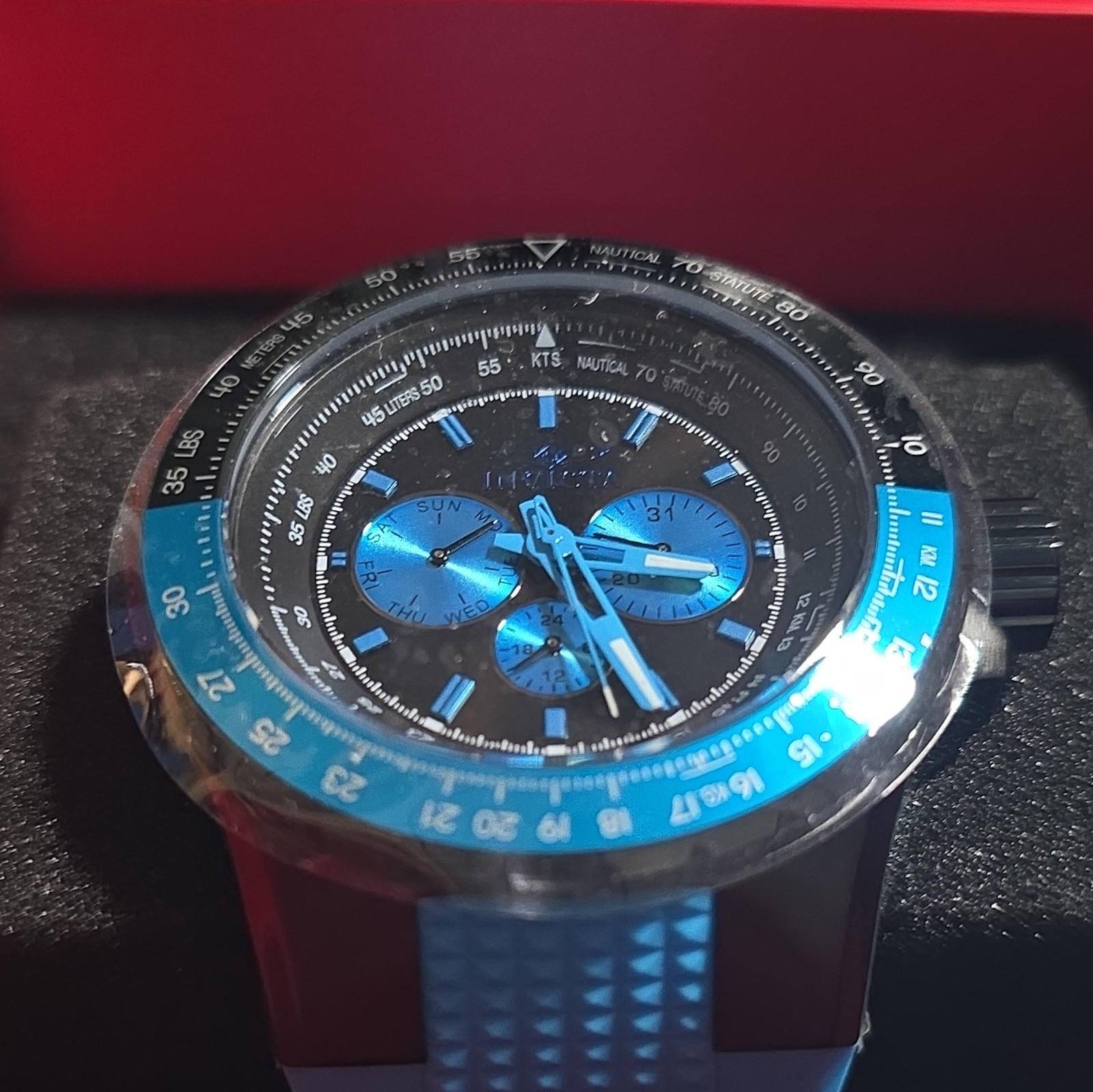 Invicta Men’s Aviator Quartz Chronograph Blue Silicone Strap w/ Box