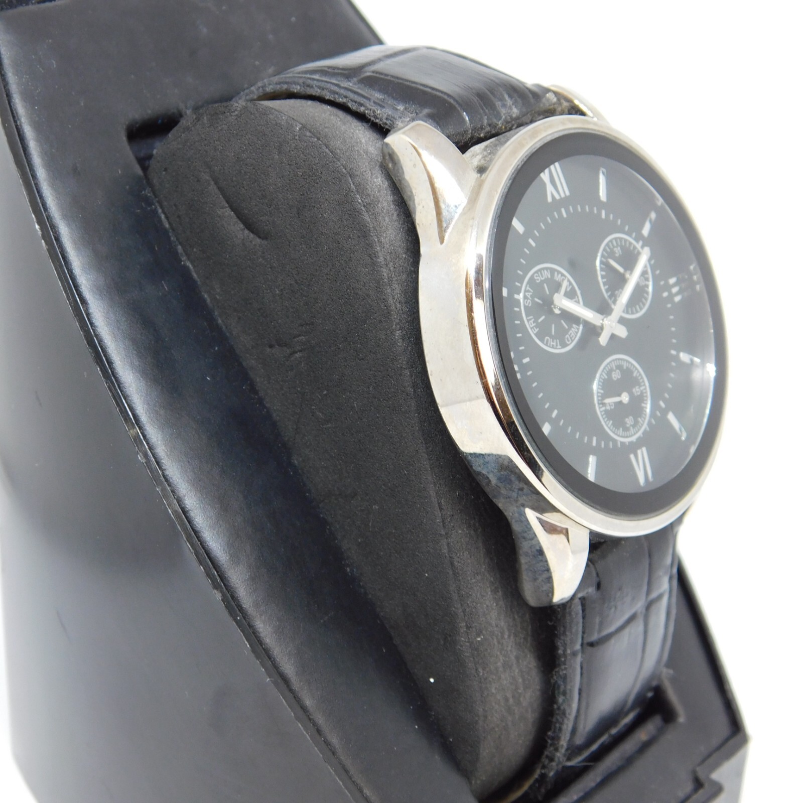 Allude Silver Tone Case Black Tone Band Quartz Analog Men’s Watch New Battery