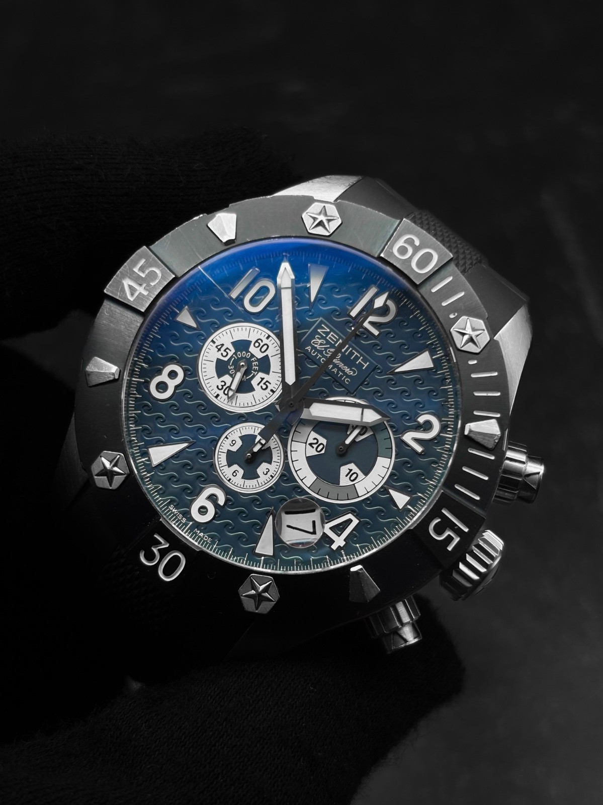 Zenith Defy Classic Sea Chronograph 46.5MM Blue Dial Rubber Strap Rare 1/200