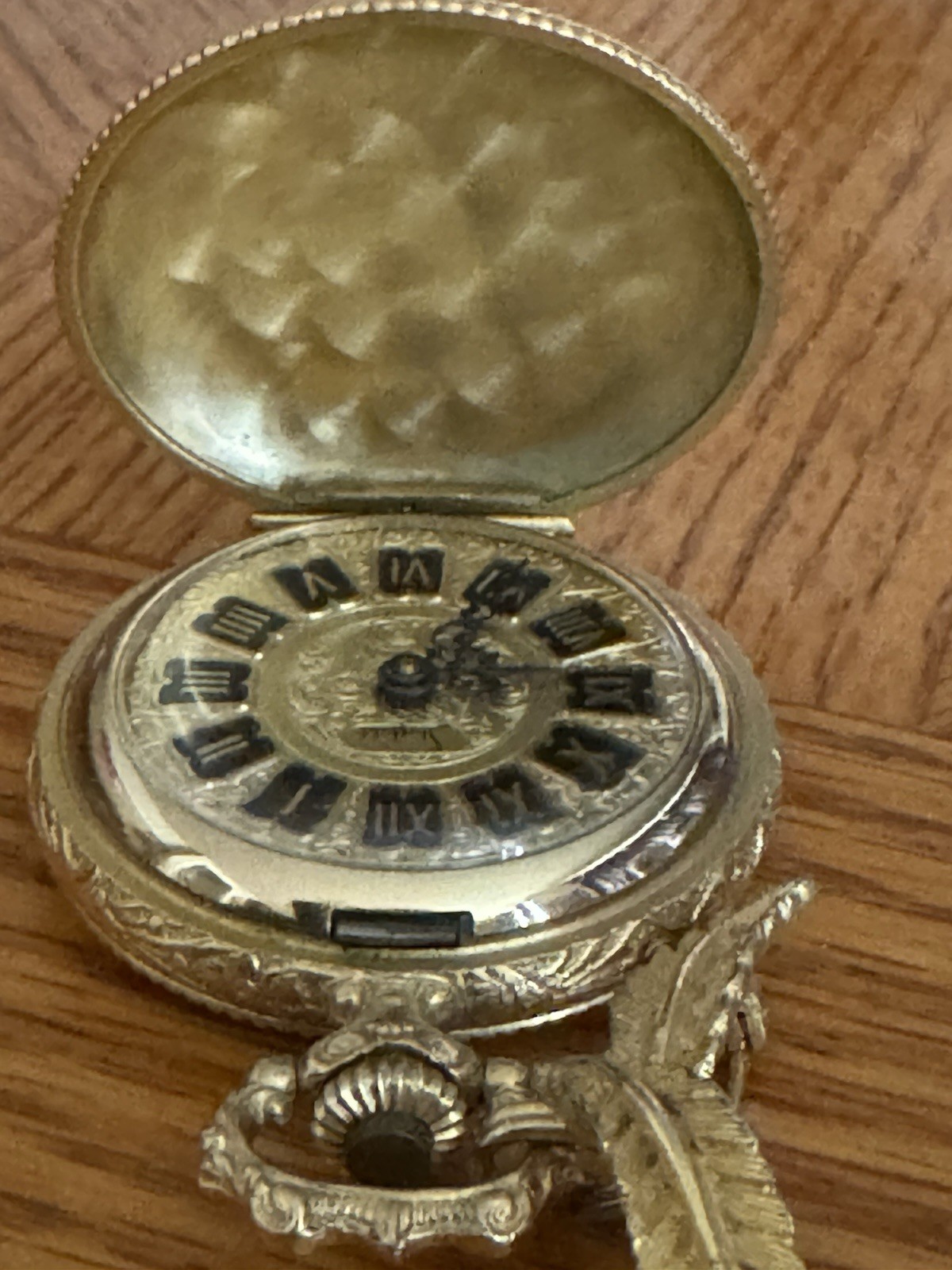 Vintage Sheffield Gold Tone Pocket Watch Pendant with Roman Numerals