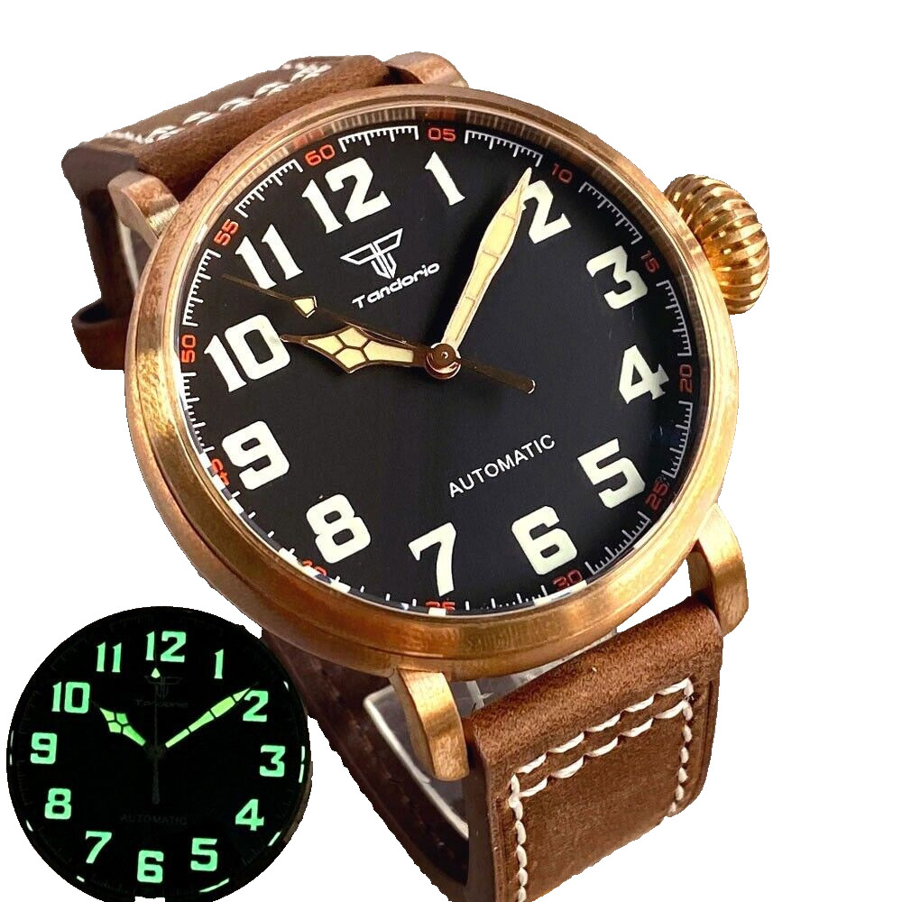 46.5mm Big Dial Watch For Men Solid Bronze Green Luminous Japan NH35A Automatic