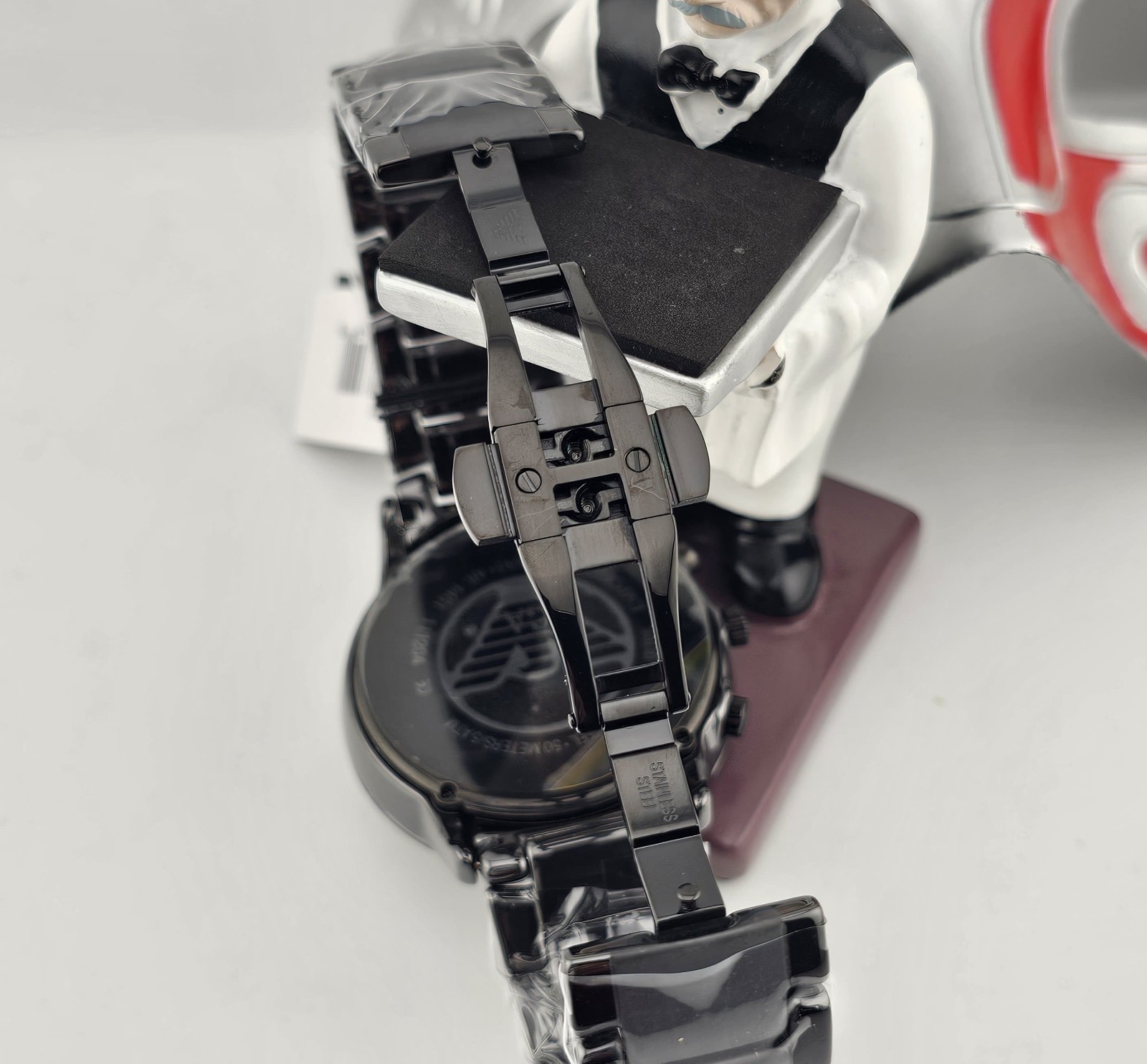 EMPORIO ARMANI MENS WATCH AR1451 BLACK CERAMIC STRAP AND BLACK DIAL AUTHENTIC UK