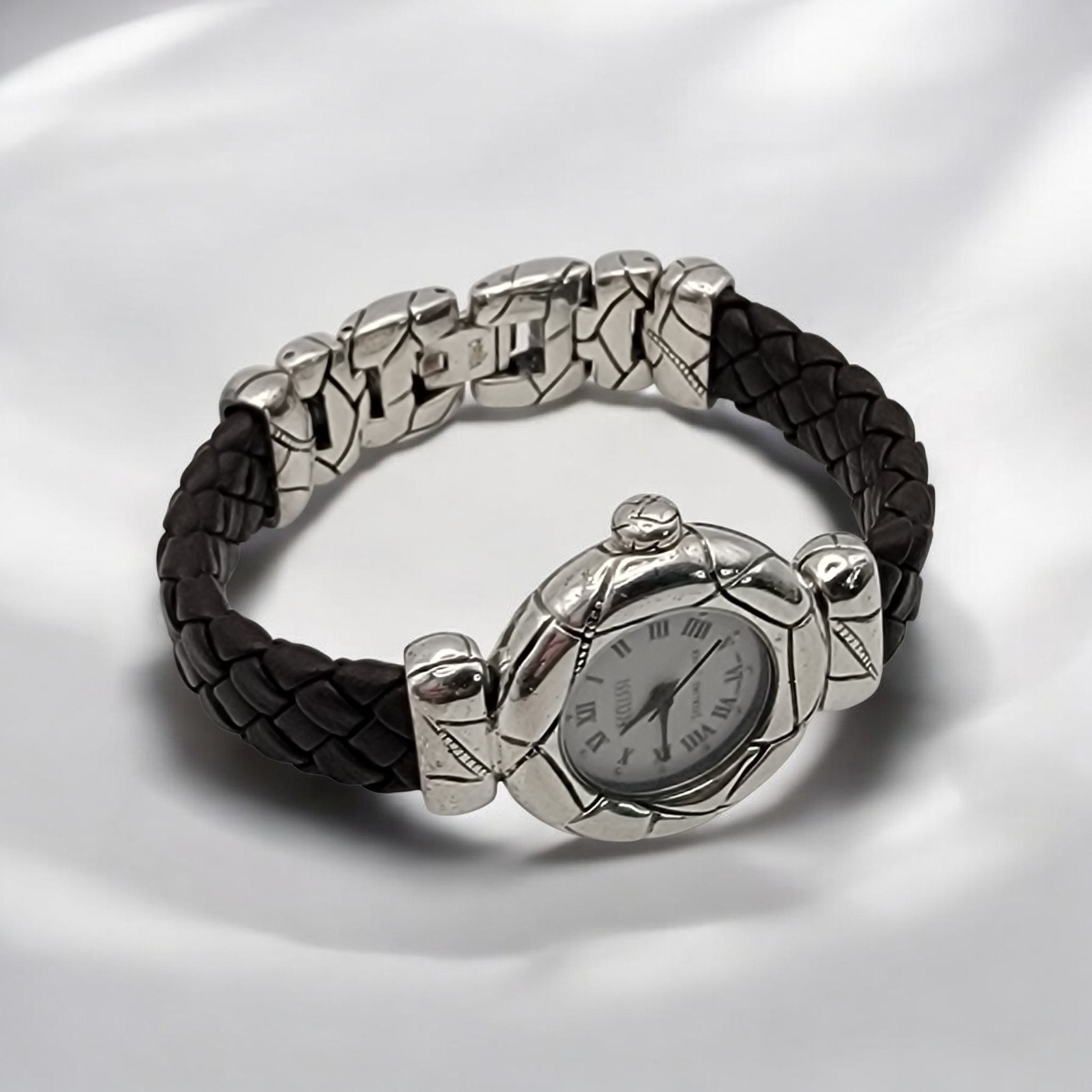 VTG Ecclissi Sterling Silver Alligator Scale Watch Braided Leather 60.99g