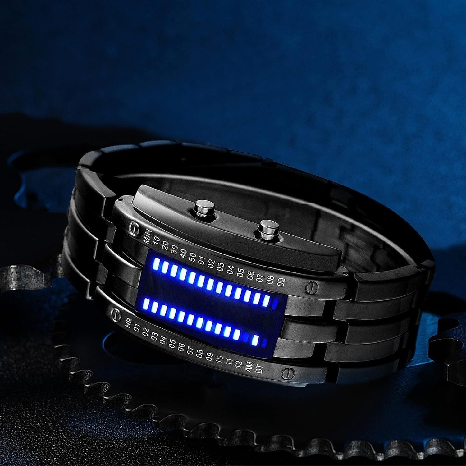 Men’s LED Digital Binary Watch Stainless Steel Waterproof Casual Fashion